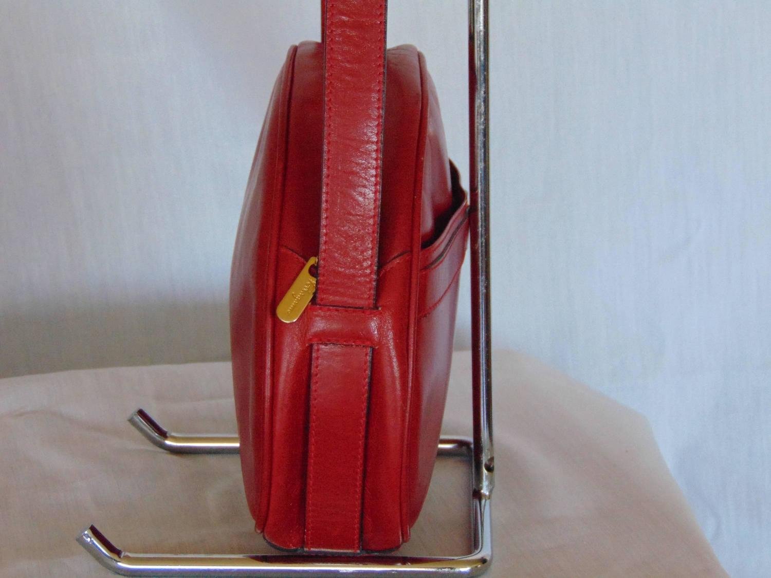 Salvatore Ferragamo Red Box Leather Messenger Bag with Adjustable Strap