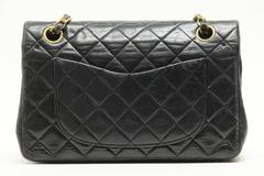 Iconic Chanel Small Flap Bag Black Lambskin Leather Matelasse Vintage 1980s