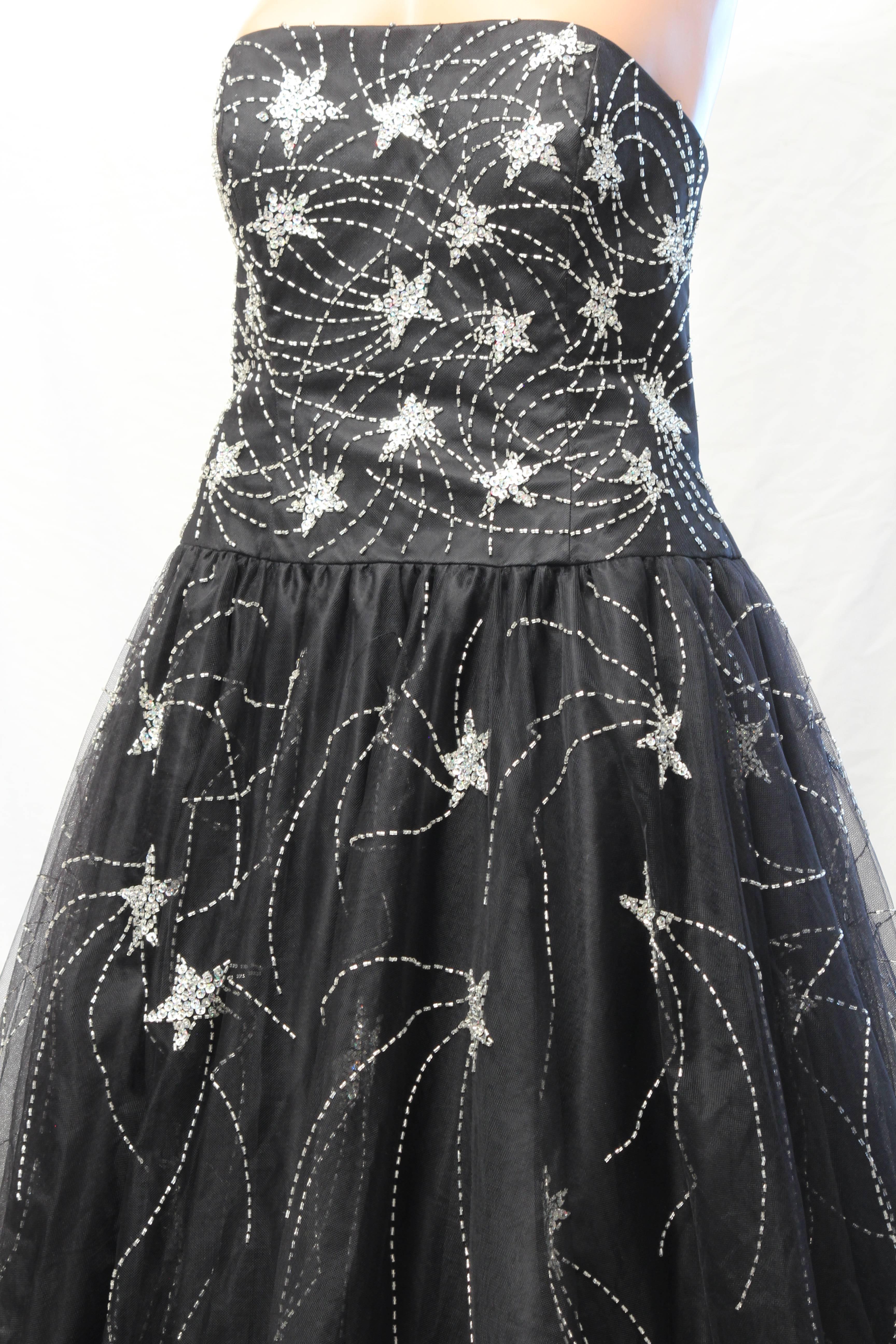 Women's Lillie Rubin Evening Gown Strapless Black Beaded Shooting Stars Sz L New Tags 