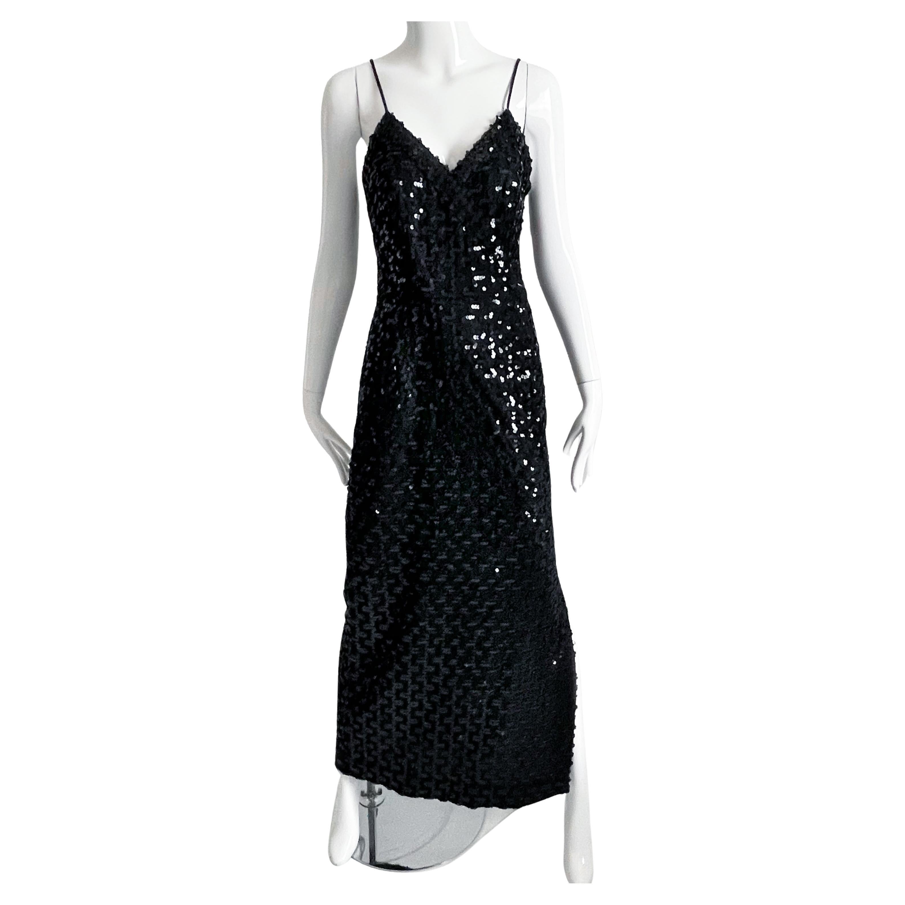 Lilli Diamond Abendkleid aus schwarzem Strick mit Pailletten und Sexy Schwarzem Strickformal, Vintage 70er Jahre im Angebot