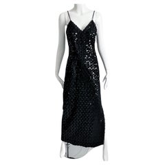 Robe de soirée Lilli Diamond à sequins sexy en maille noire vintage des années 70