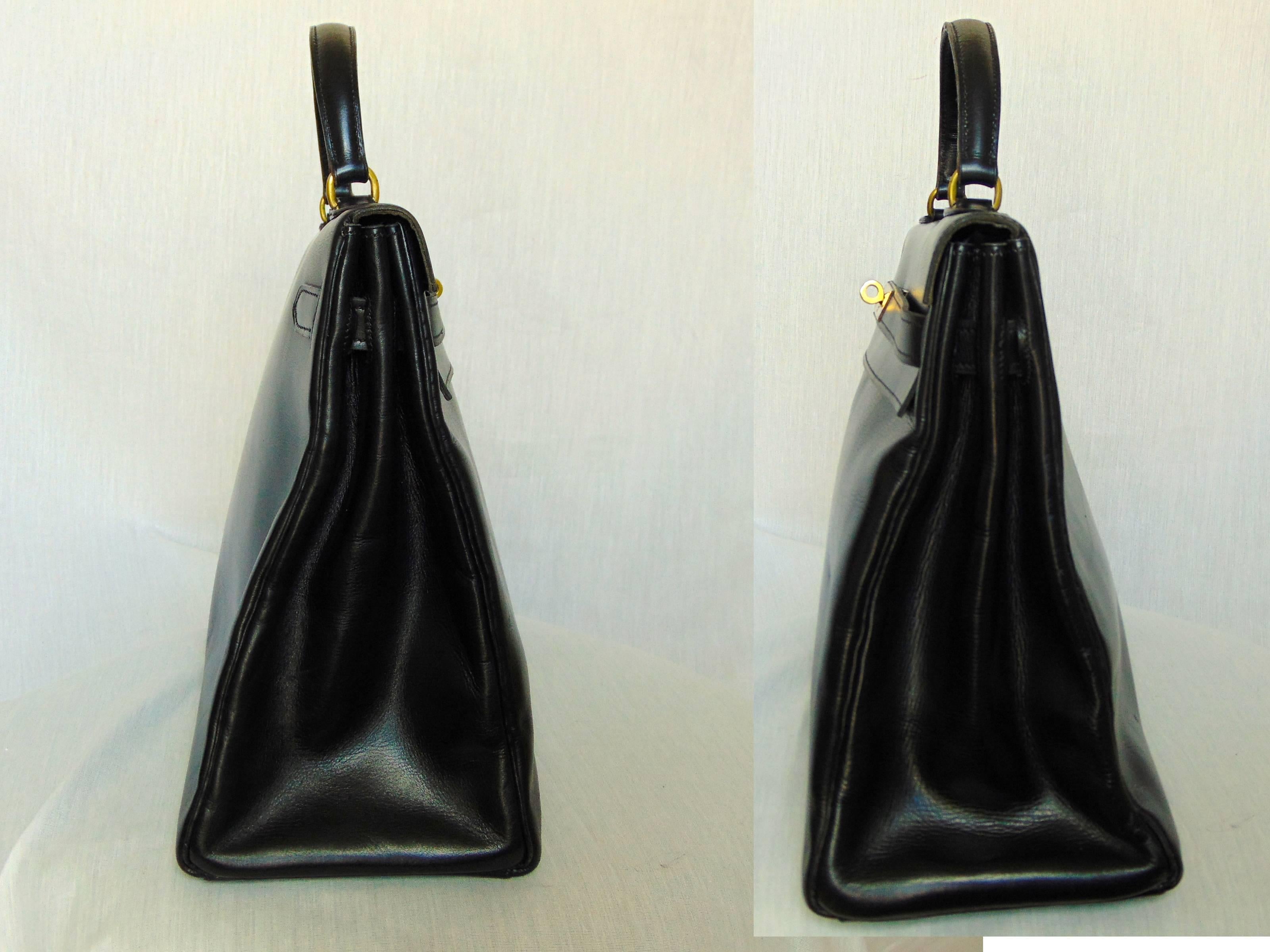  Rare 1947 Hermes Kelly Bag Retourne 35cm Sac a Depeches dans une boite en cuir noir Pour femmes 