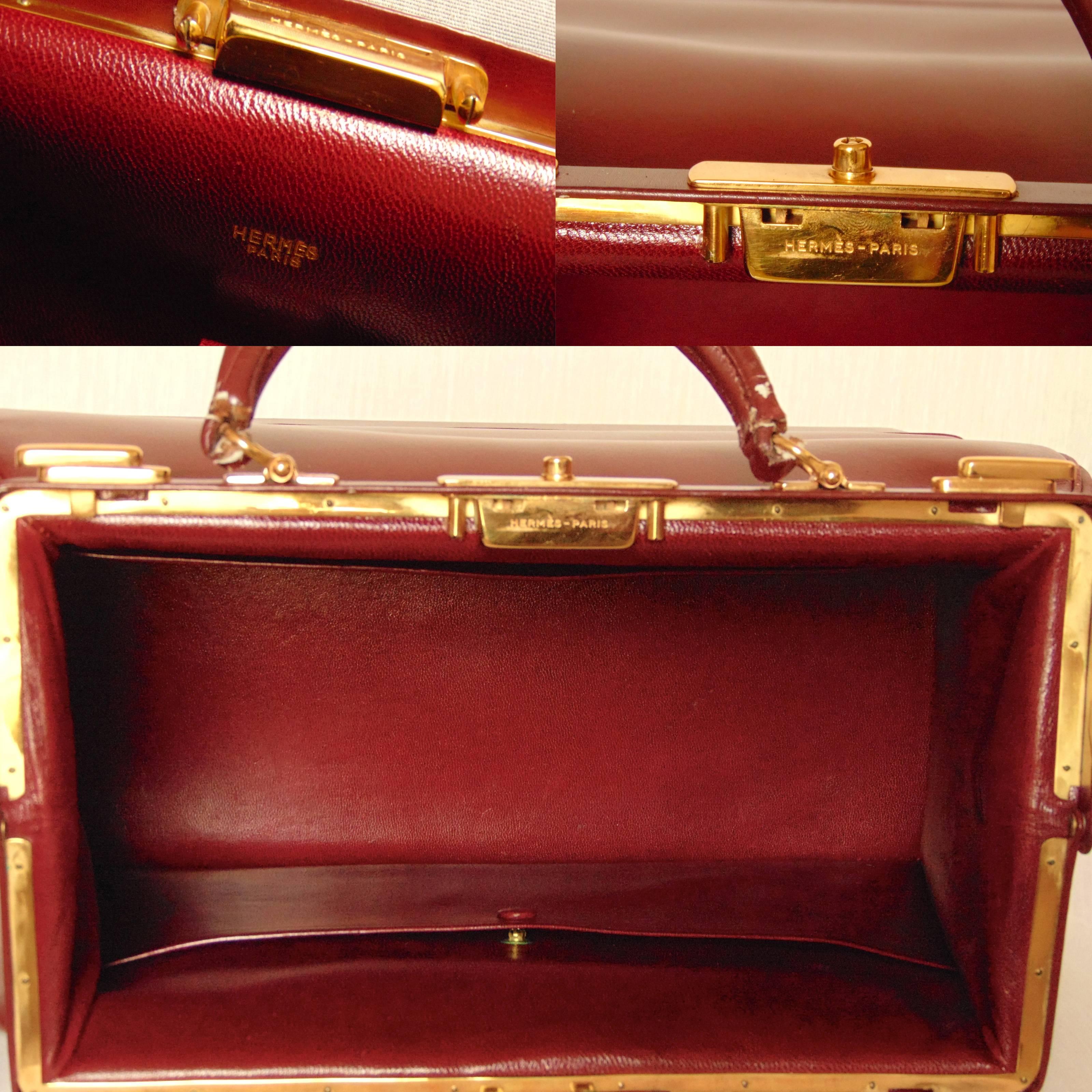 Hermes Sac Mallette Jewelry Box Travel Case Cordovan Box Leather Vintage 1970s 1