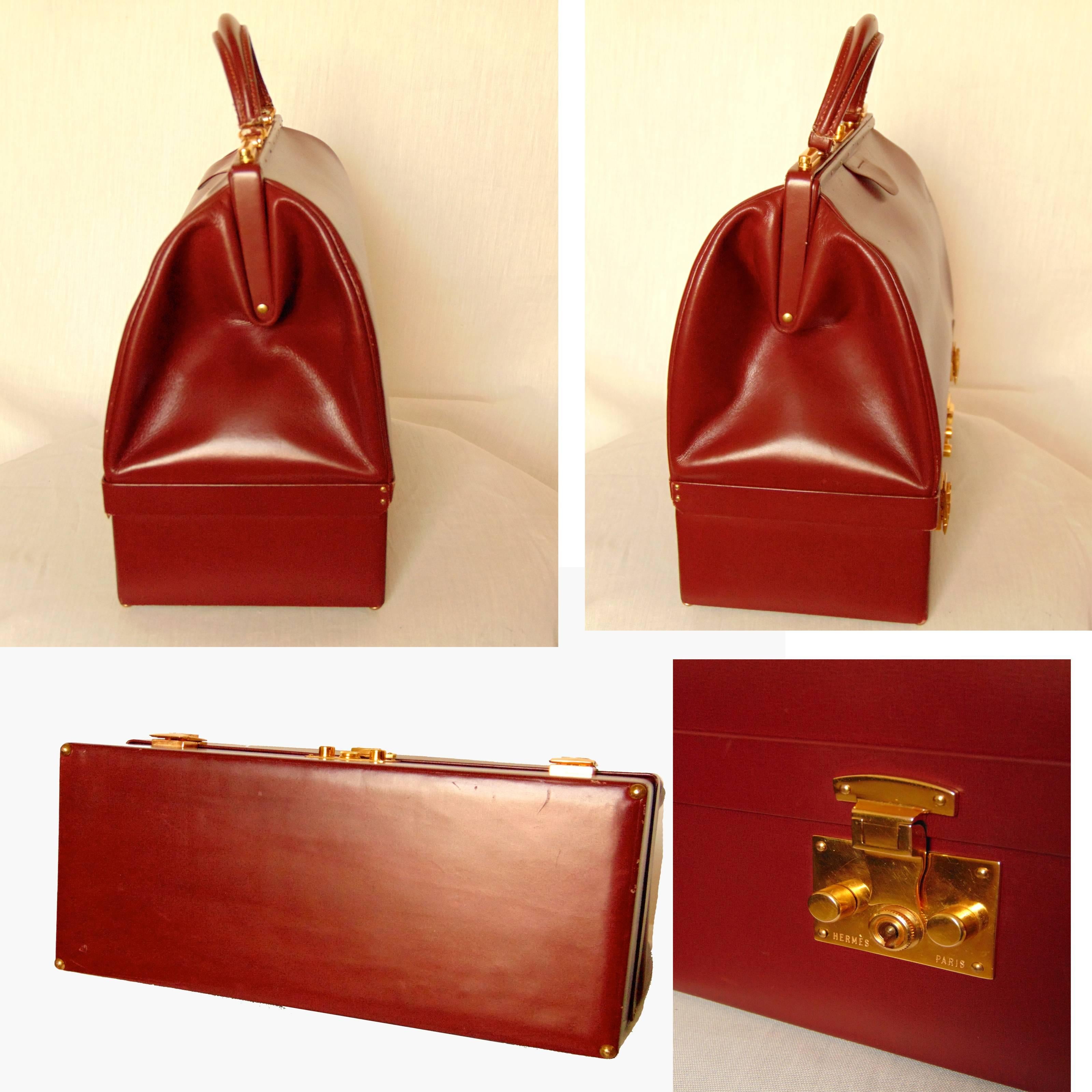 Hermes Sac Mallette Jewelry Box Travel Case Cordovan Box Leather Vintage 1970s 2