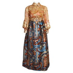 Burke Amey Evening Gown Silk Brocade Tapestry Floral Fantasy Vintage 70s