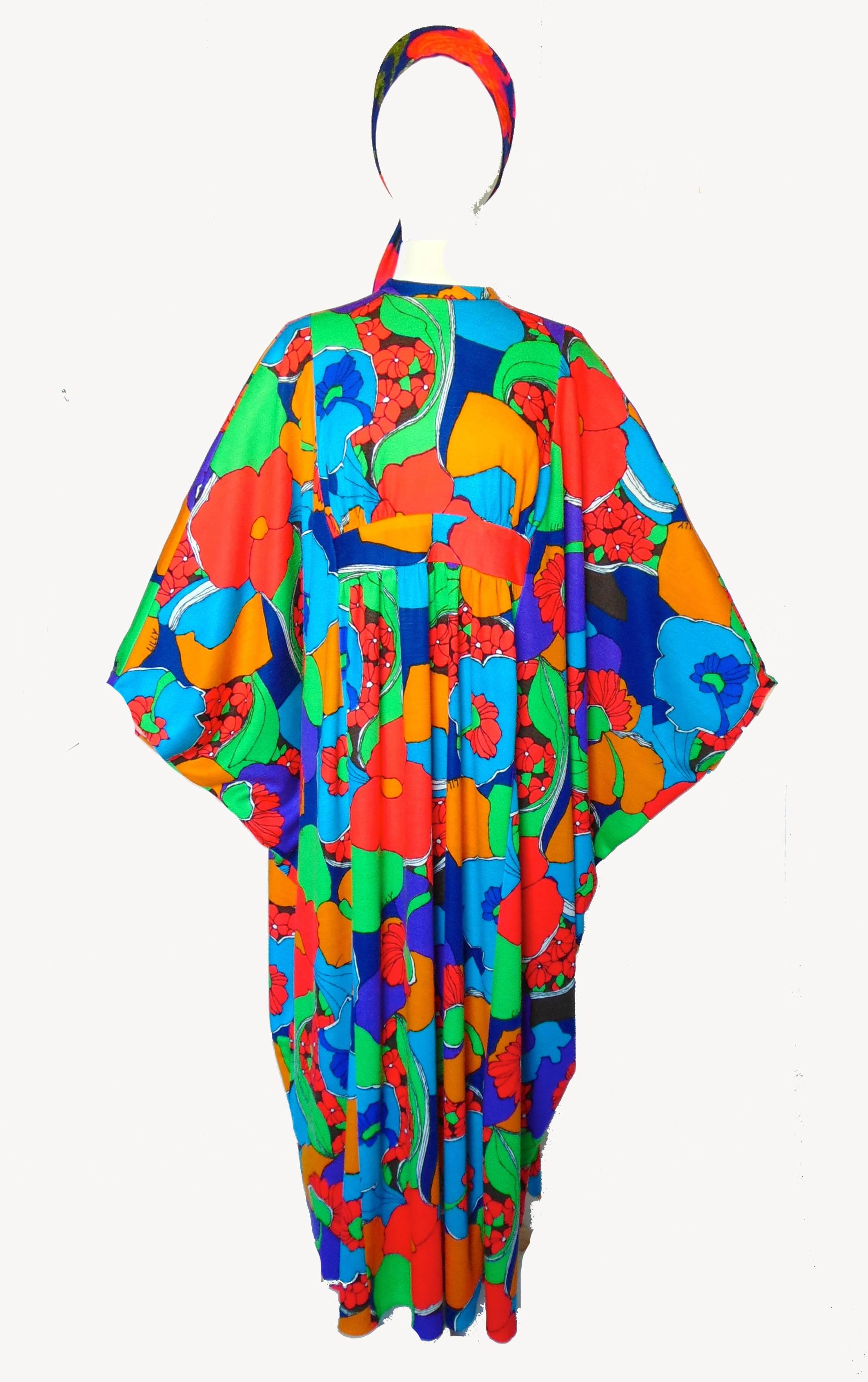 Women's Lilly Pulitzer Kaftan Dress Vibrant Graphic Floral Print One Size Fits Most 70s