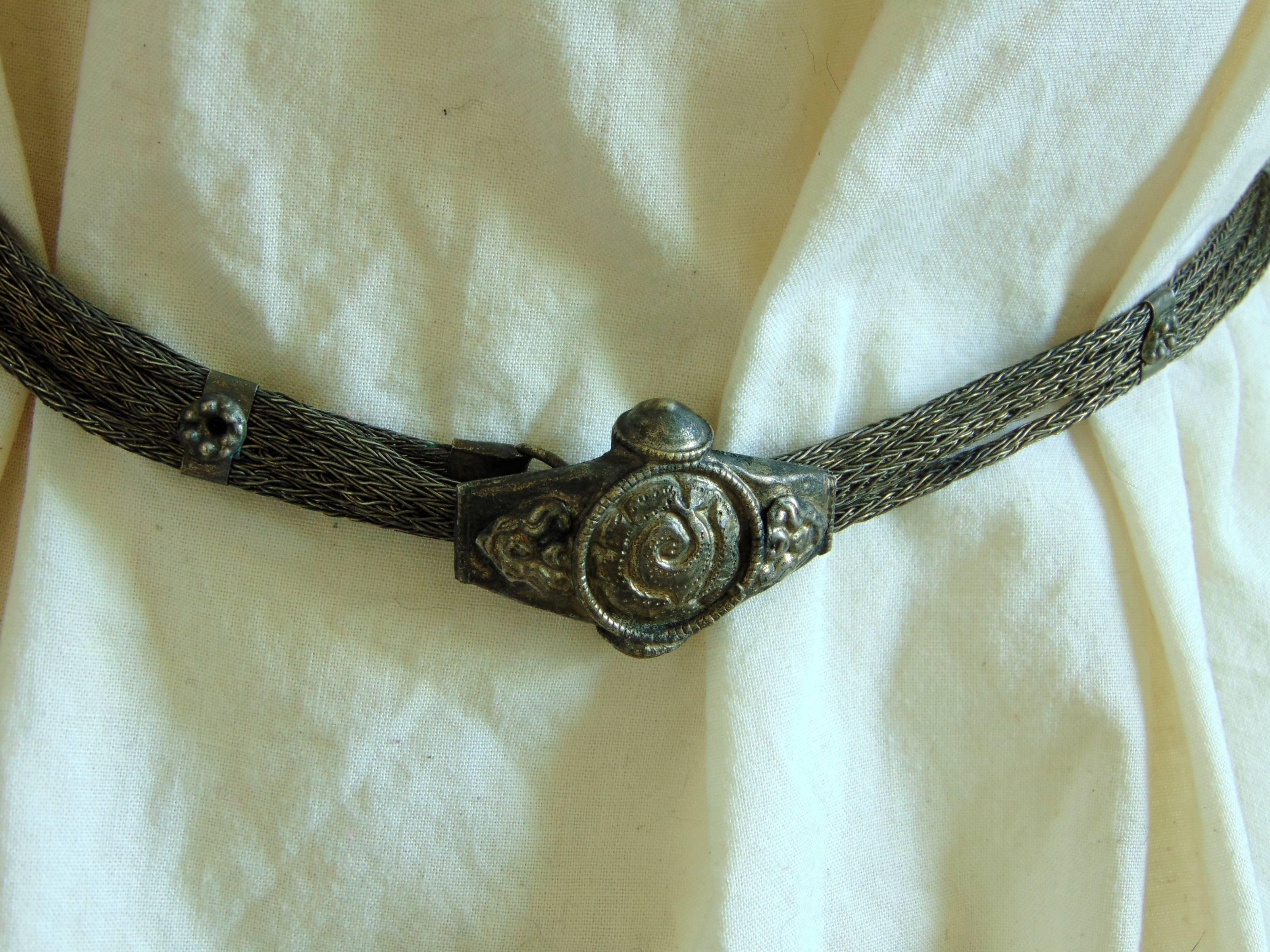 Antique Rajasthani India Belt with Trichinopoly Chain Floral Motif Silver 1900s 1