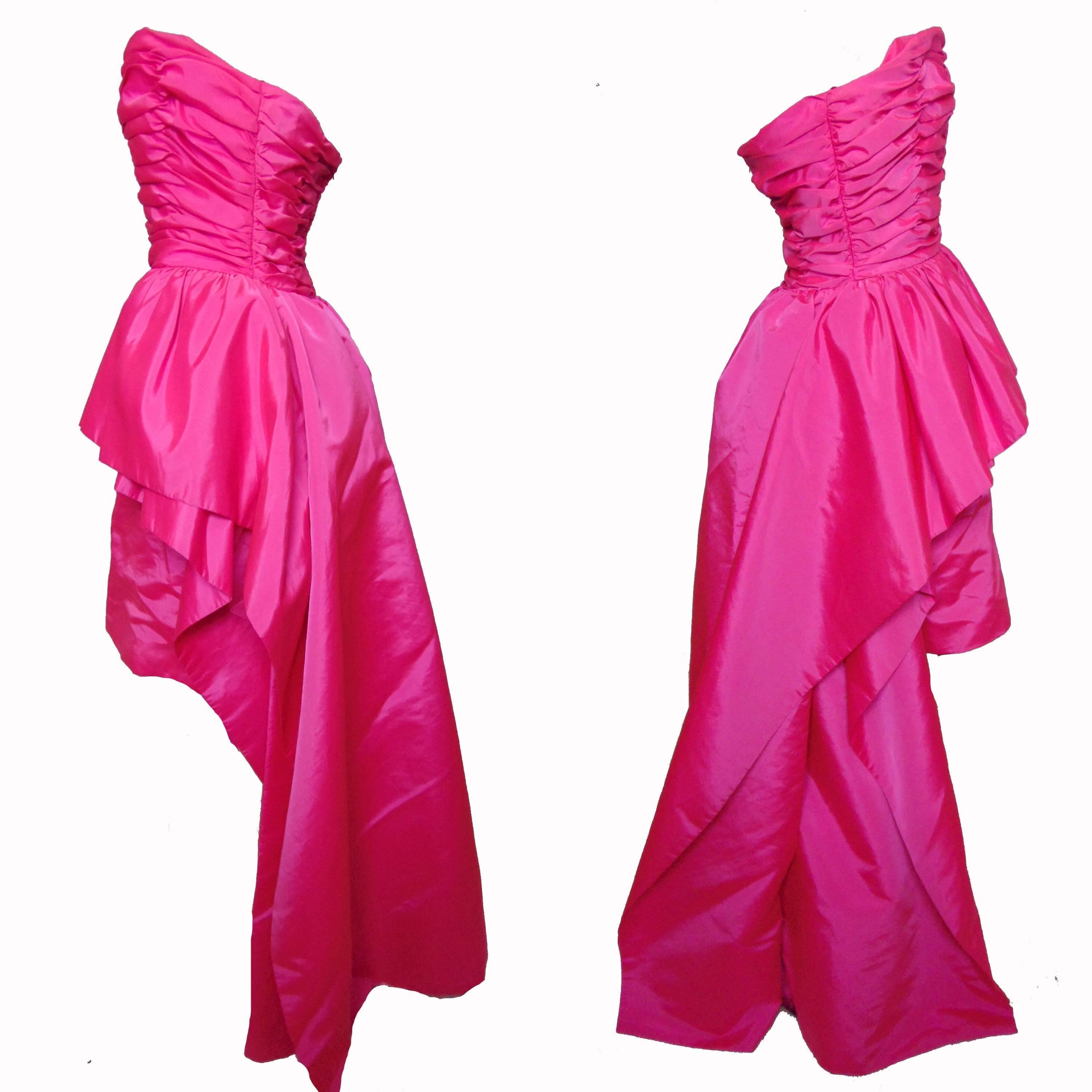 Victor Costa for Saks Fifth Ave Evening Gown Bubblegum Pink Taffeta 90s Sz 8/10 1