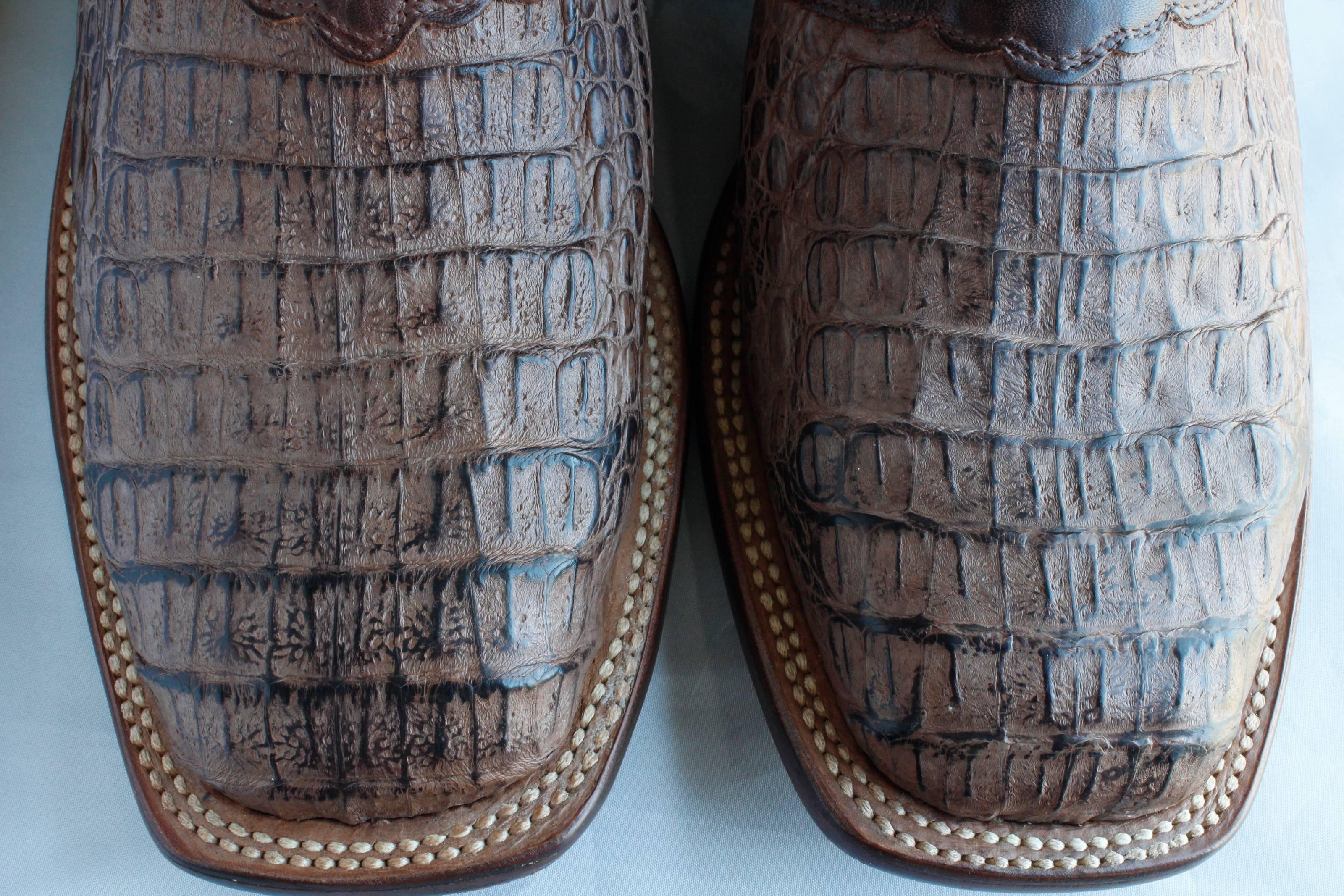 Lucchese Boots Men's Burnished Tan Caiman Croc Boxed 10EE Extra Wide CL1064 1