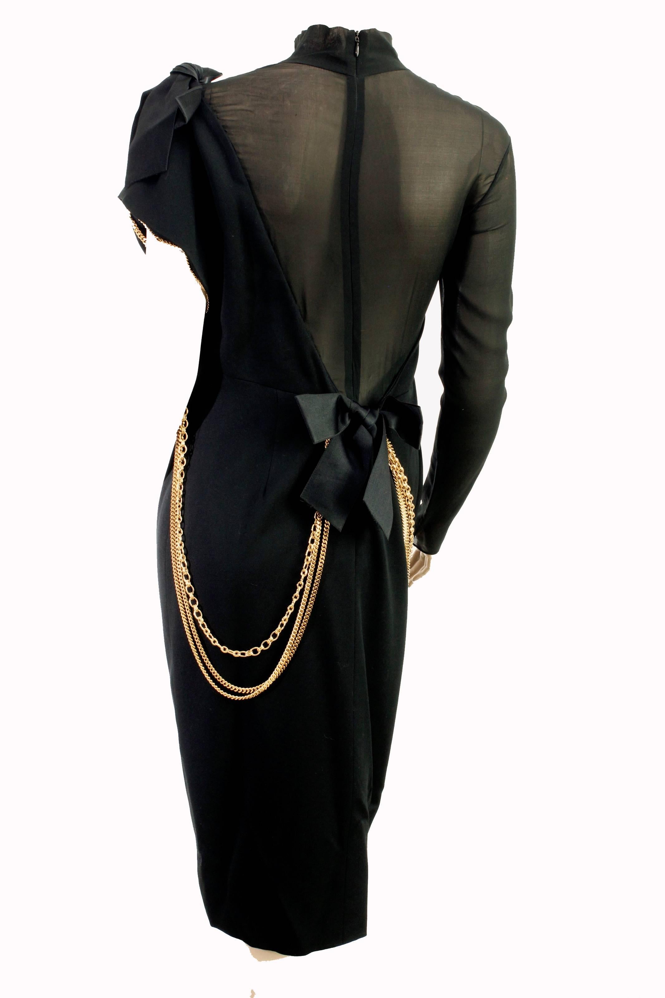chanel black dress with chains