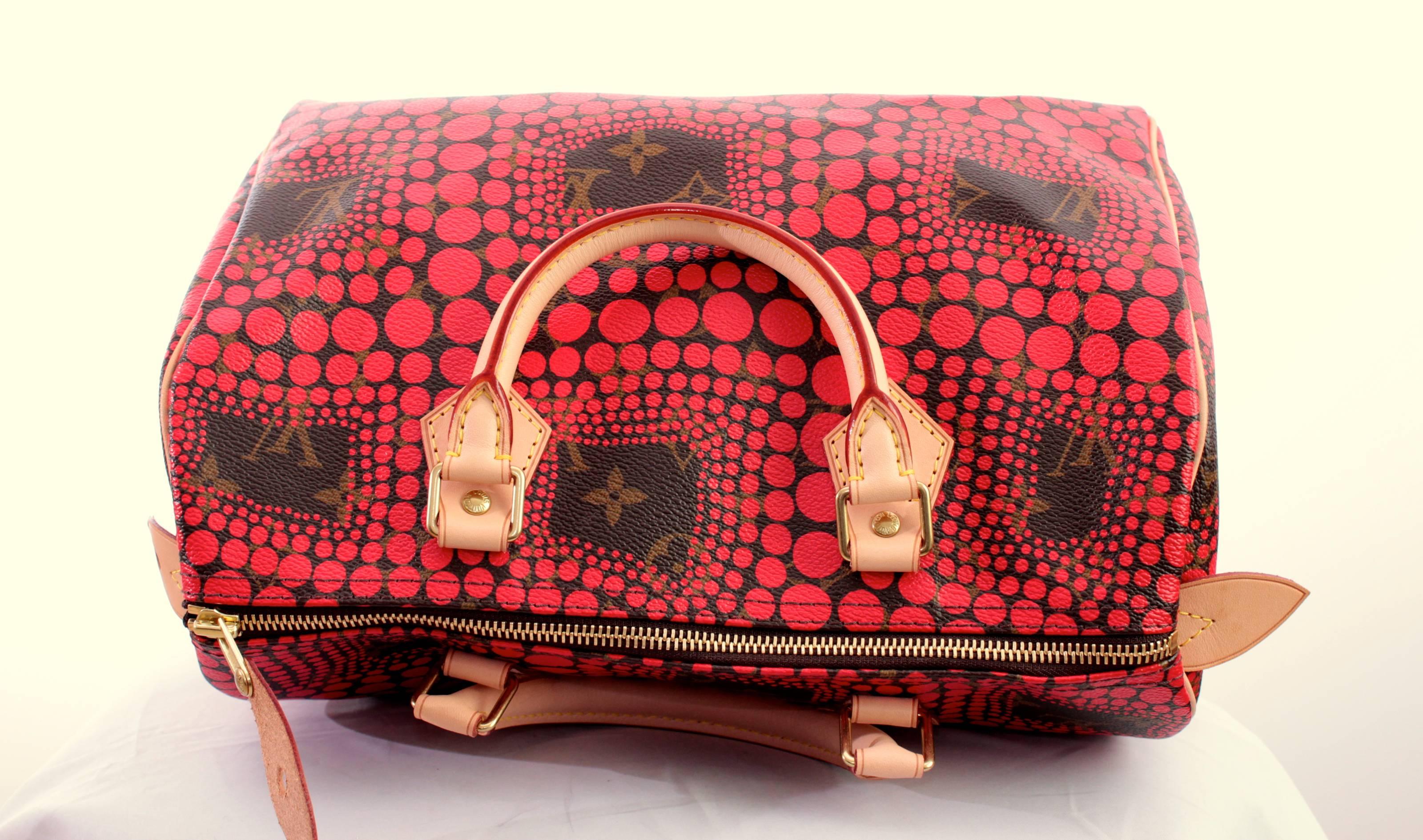 Limited Louis Vuitton Yayoi Kusama Red Pumpkin Dot Speedy Bag 30 + Box 2012 In Excellent Condition In Port Saint Lucie, FL