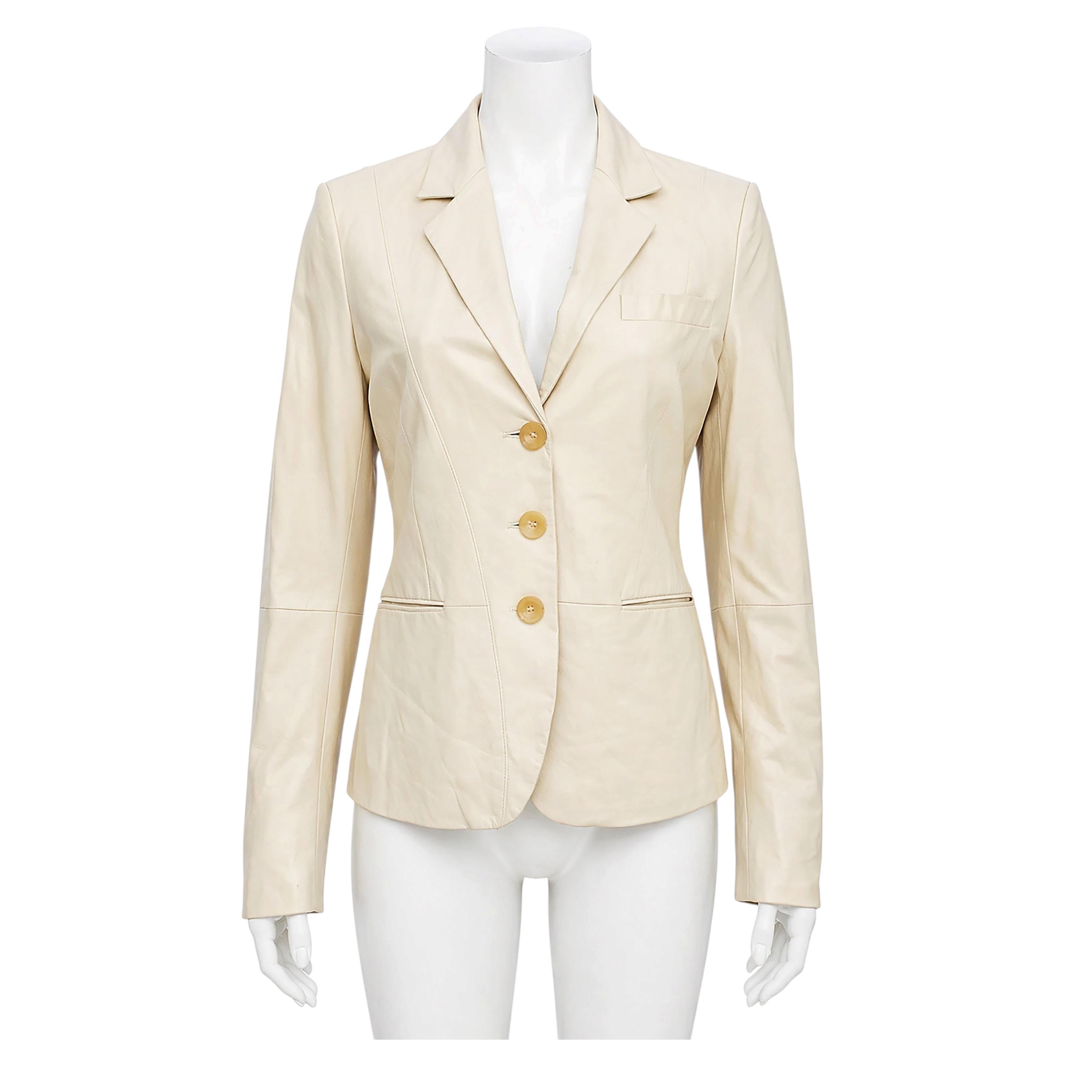 Salvatore Ferragamo Cream Leather Jacket Size 44 Made in Italy