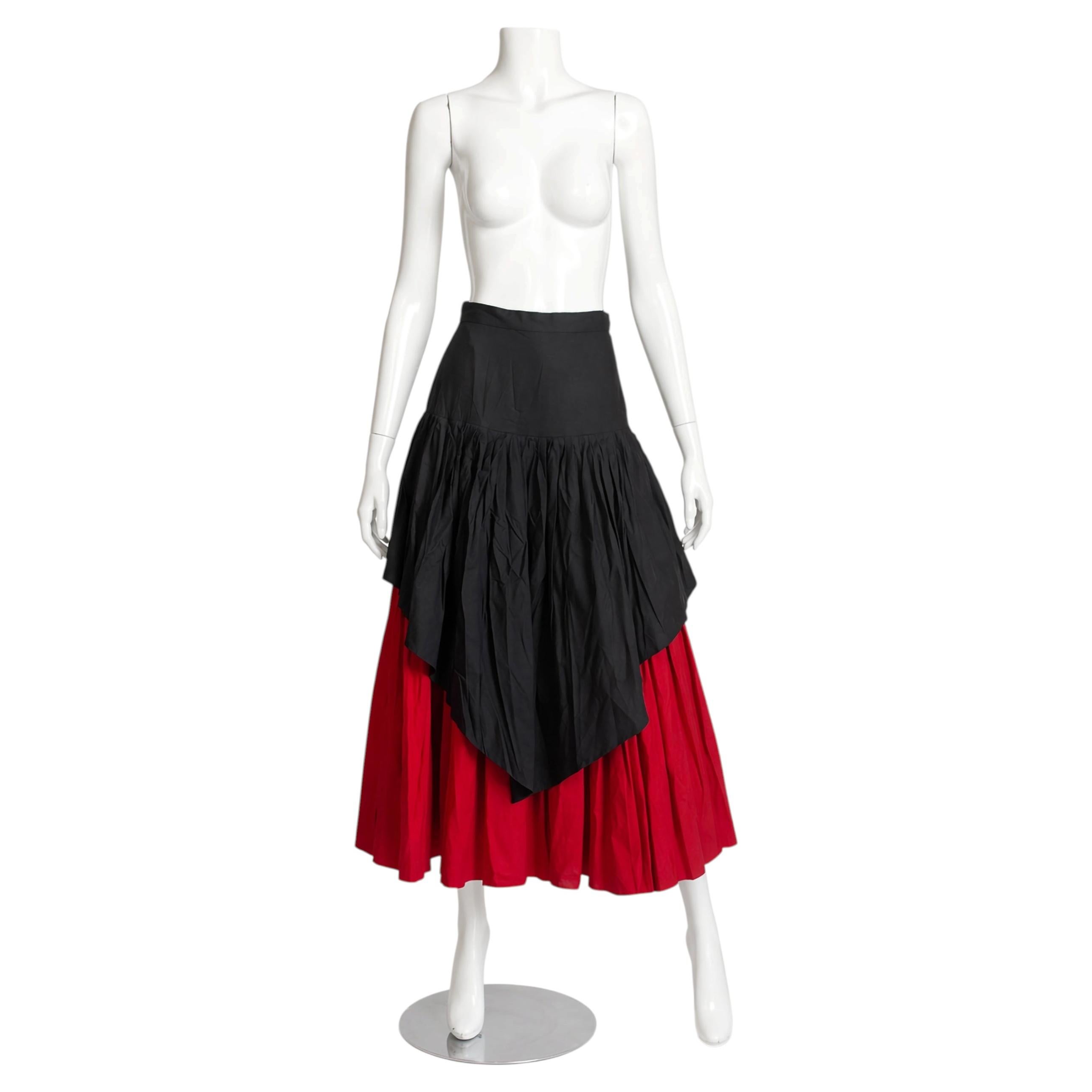 Norma Kamali Vintage Años 90 Negro Rojo Falda Plisada Talla 6 Cintura Alta