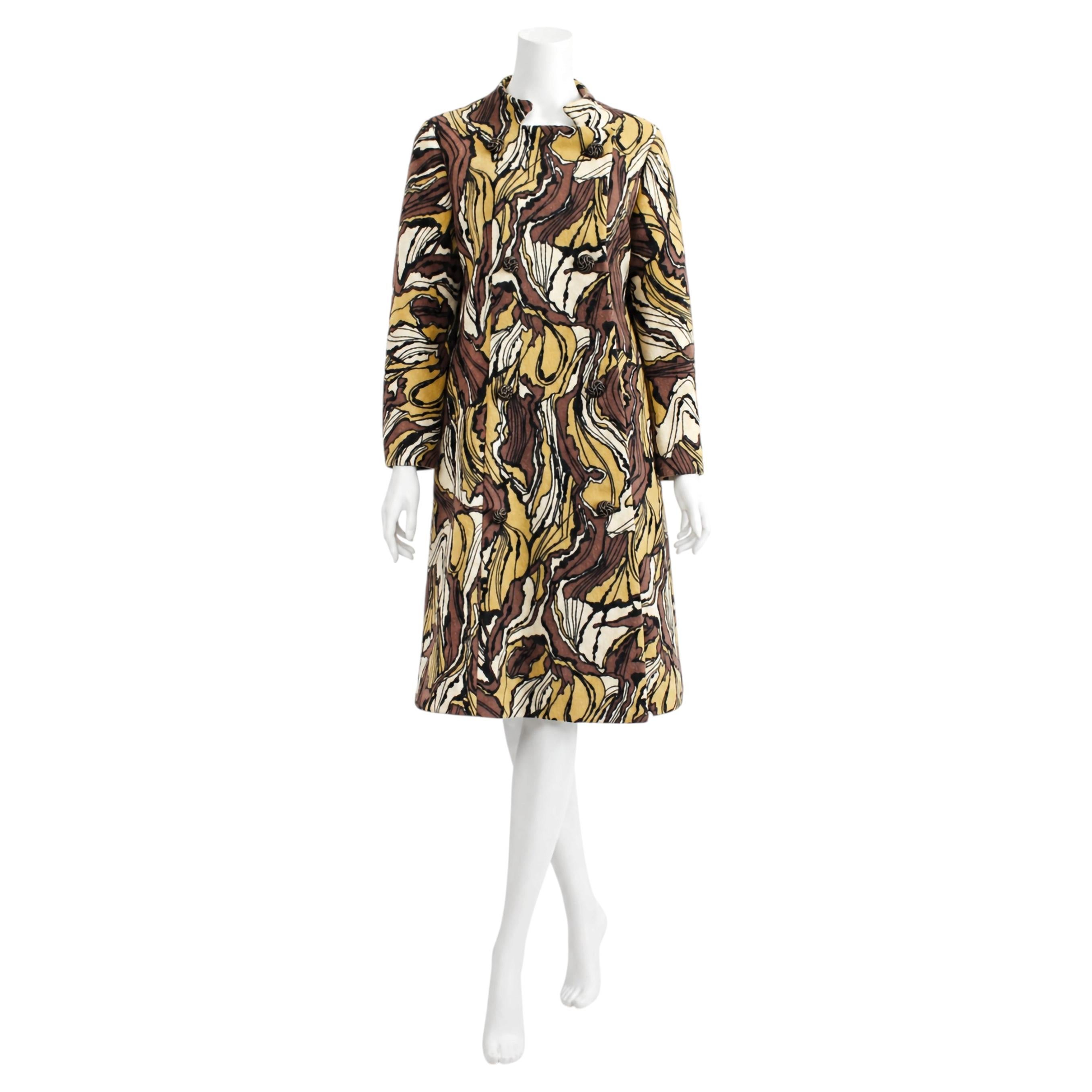 Vintage Ronald Amey Wool Coat 1960s Abstract Print Cut Out Collar