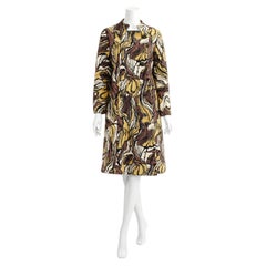 Vintage Ronald Amey Wool Coat 1960s Abstract Print Cut Out Collar