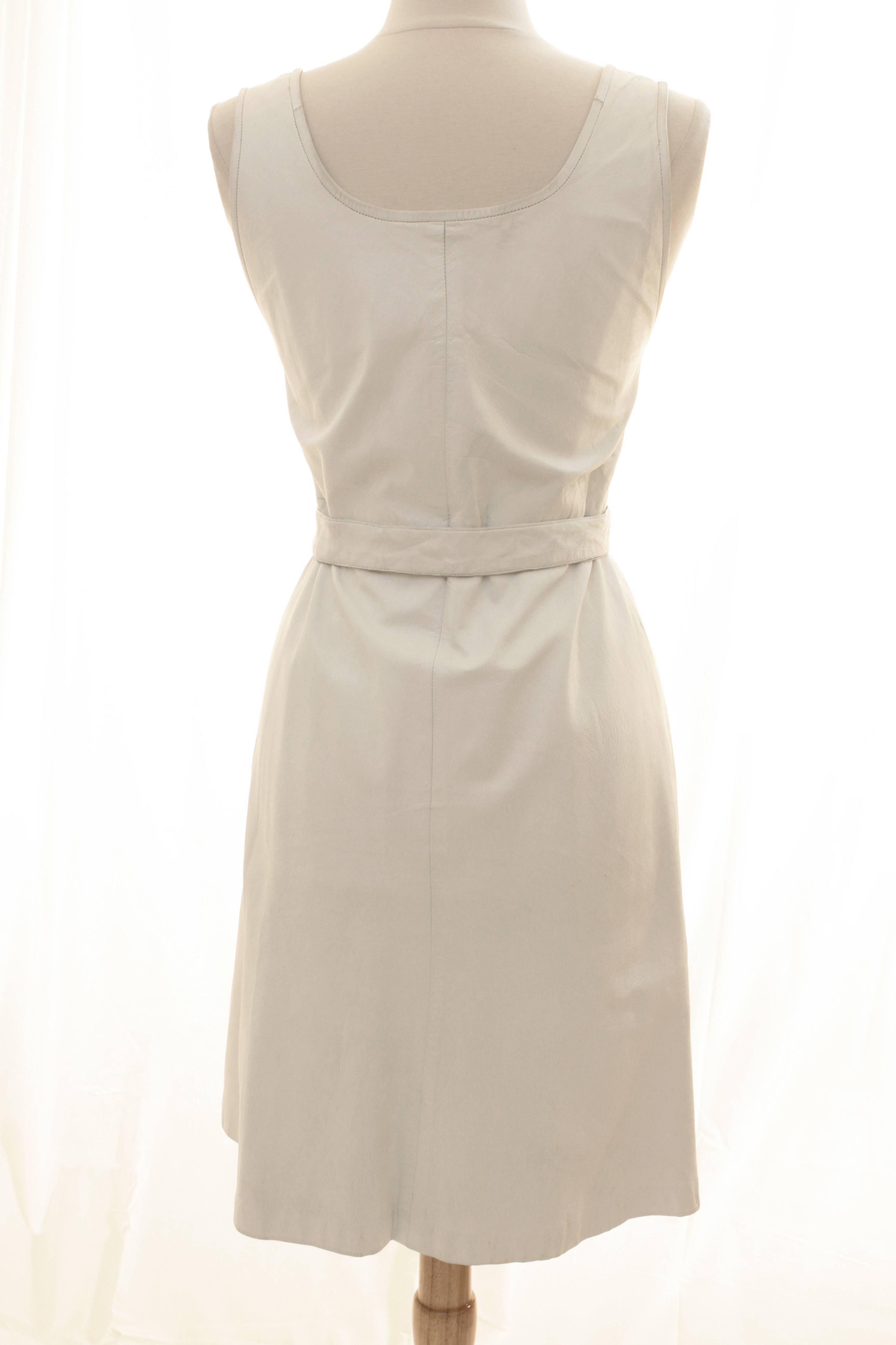 Women's Mod Bonnie Cashin White Leather Mini Dress Set with Matching Belt & Gloves 60s M