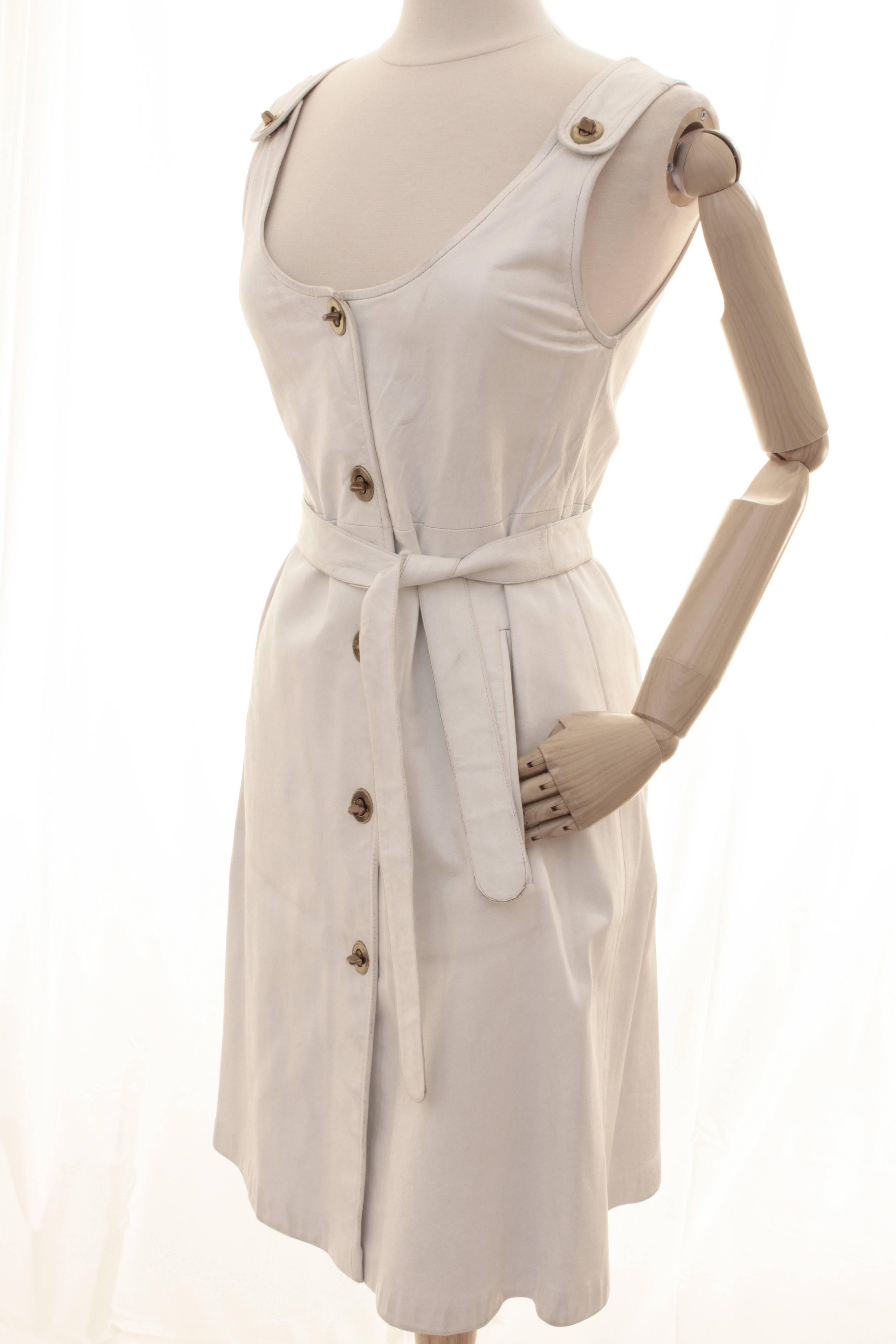 Mod Bonnie Cashin White Leather Mini Dress Set with Matching Belt & Gloves 60s M 1