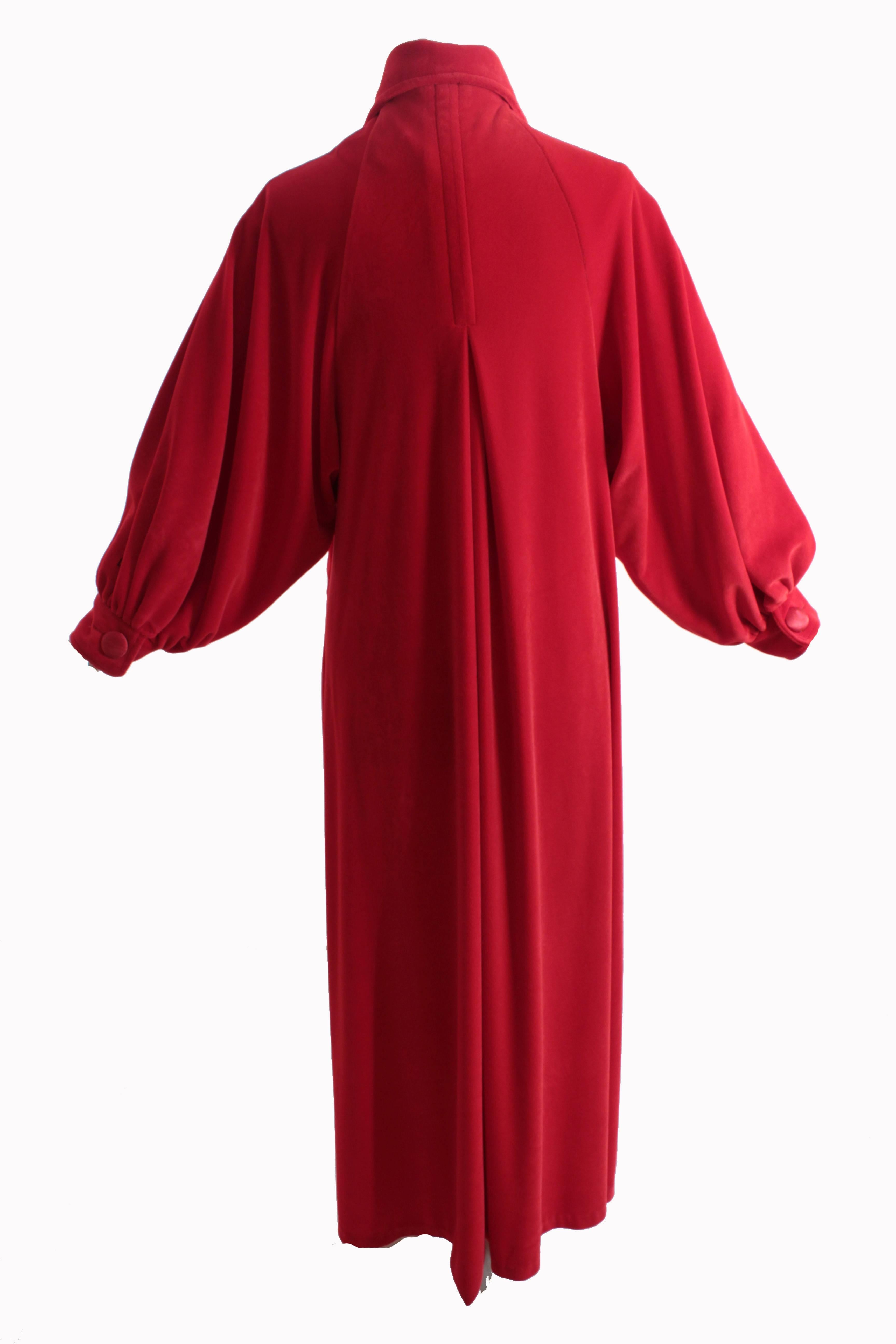 Rare Pierre Cardin Red Robe with Dolmen Sleeves House Coat Loungewear 60s M In Good Condition In Port Saint Lucie, FL