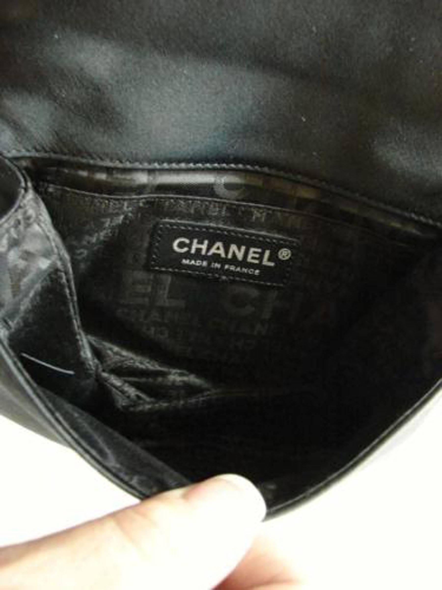Chanel Evening Bag Black Stitched Silk Satin + Leather Chain Mirror Detail 2002 5