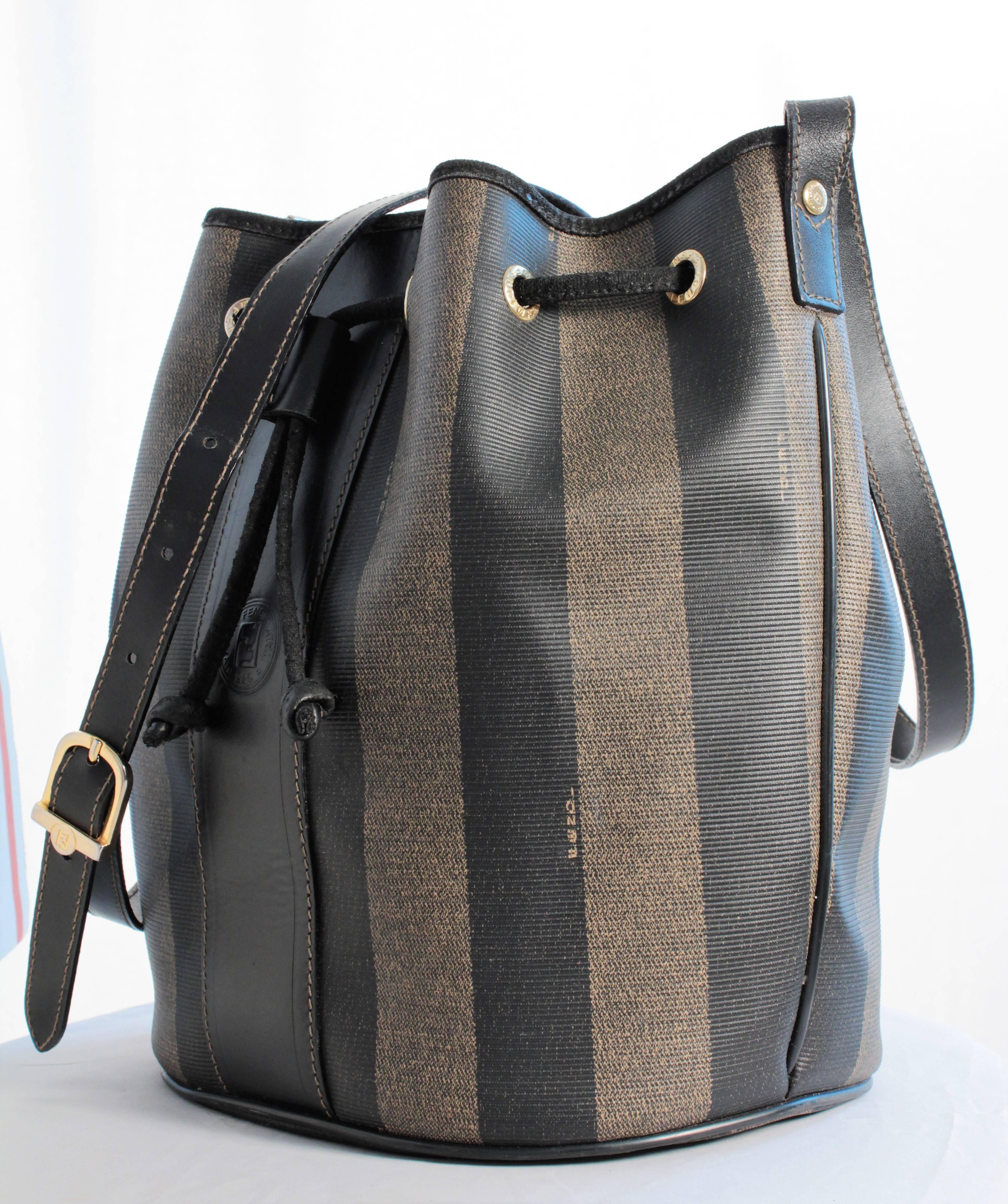 Rare Fendi Pecan Vertical Stripe Bucket Bag, Wallet and Eyeglass Case ...