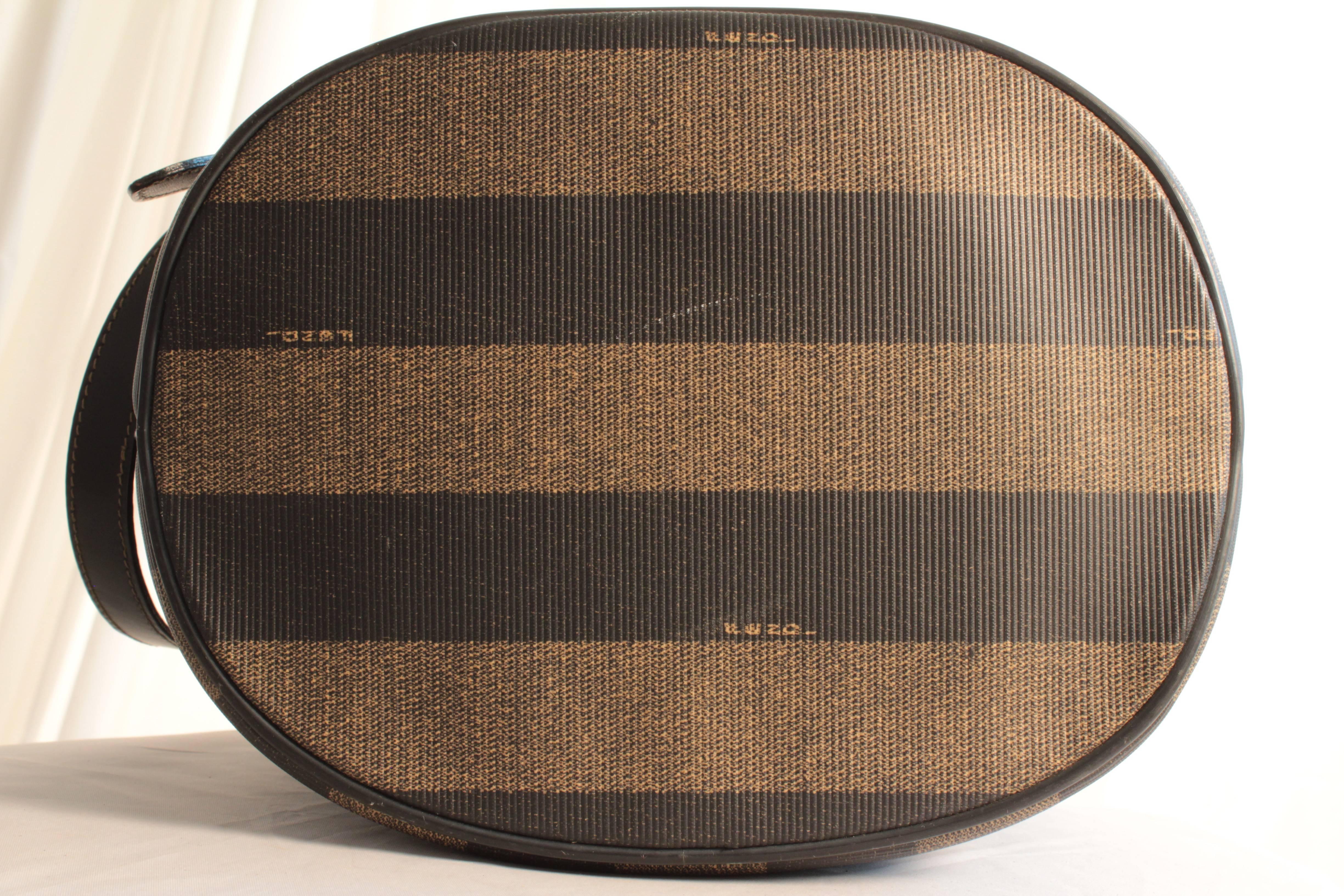Black Rare Fendi Pecan Vertical Stripe Bucket Bag, Wallet & Eyeglass Case 3pc Set 80s