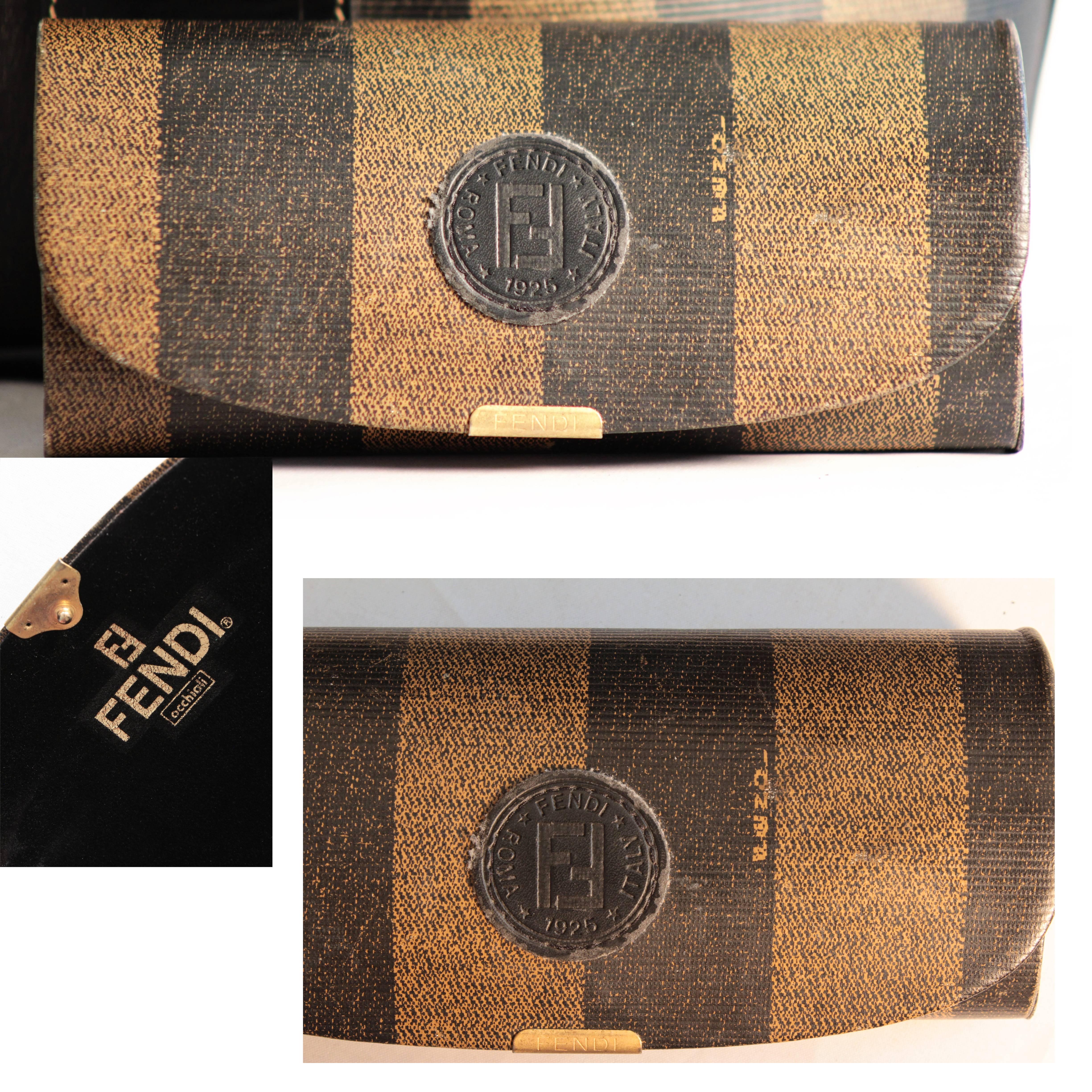Rare Fendi Pecan Vertical Stripe Bucket Bag, Wallet & Eyeglass Case 3pc Set 80s 1