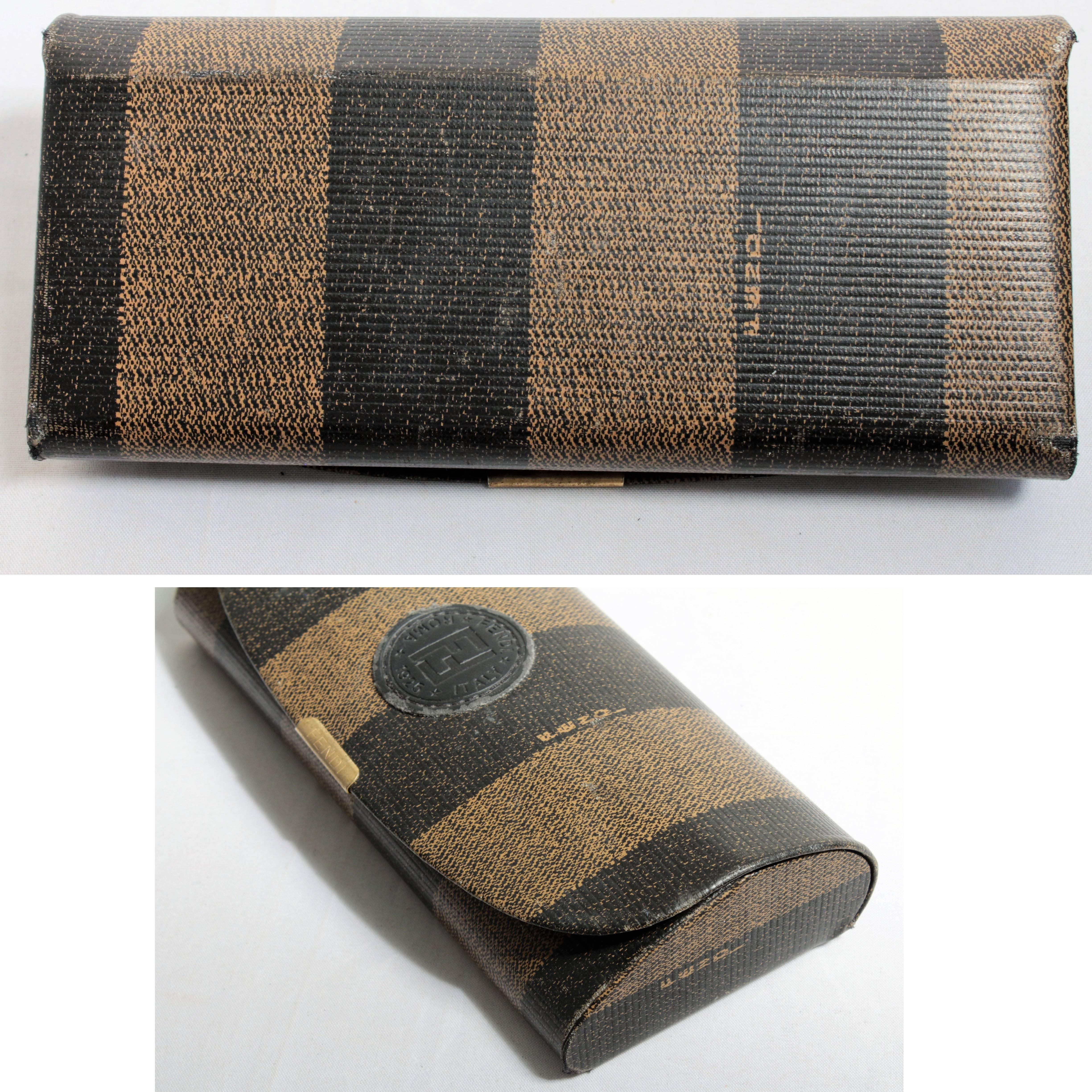 Rare Fendi Pecan Vertical Stripe Bucket Bag, Wallet & Eyeglass Case 3pc Set 80s 2