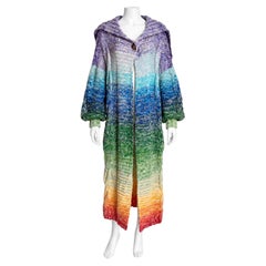 Kansai Yamamoto Vintage 1970s Oversized Rainbow Knit Duster Sweater Rare Glam