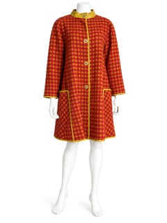 Bonnie Cashin for Sills Coat Large Pocket Pink Check Wool Lime Leather Trim 60s