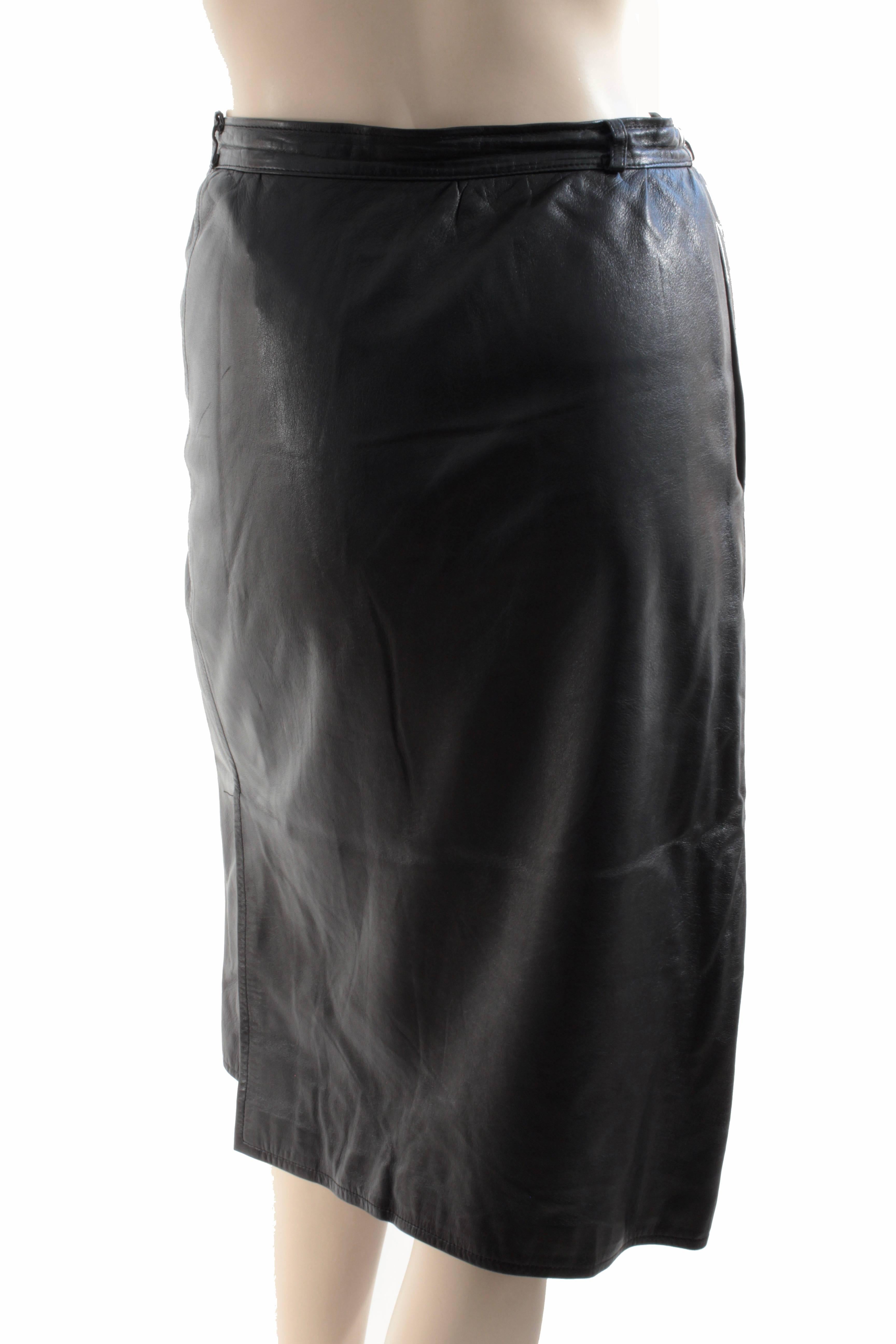 Yves Saint Laurent Black Leather Wrap Skirt YSL Rive Gauche sz 40 1