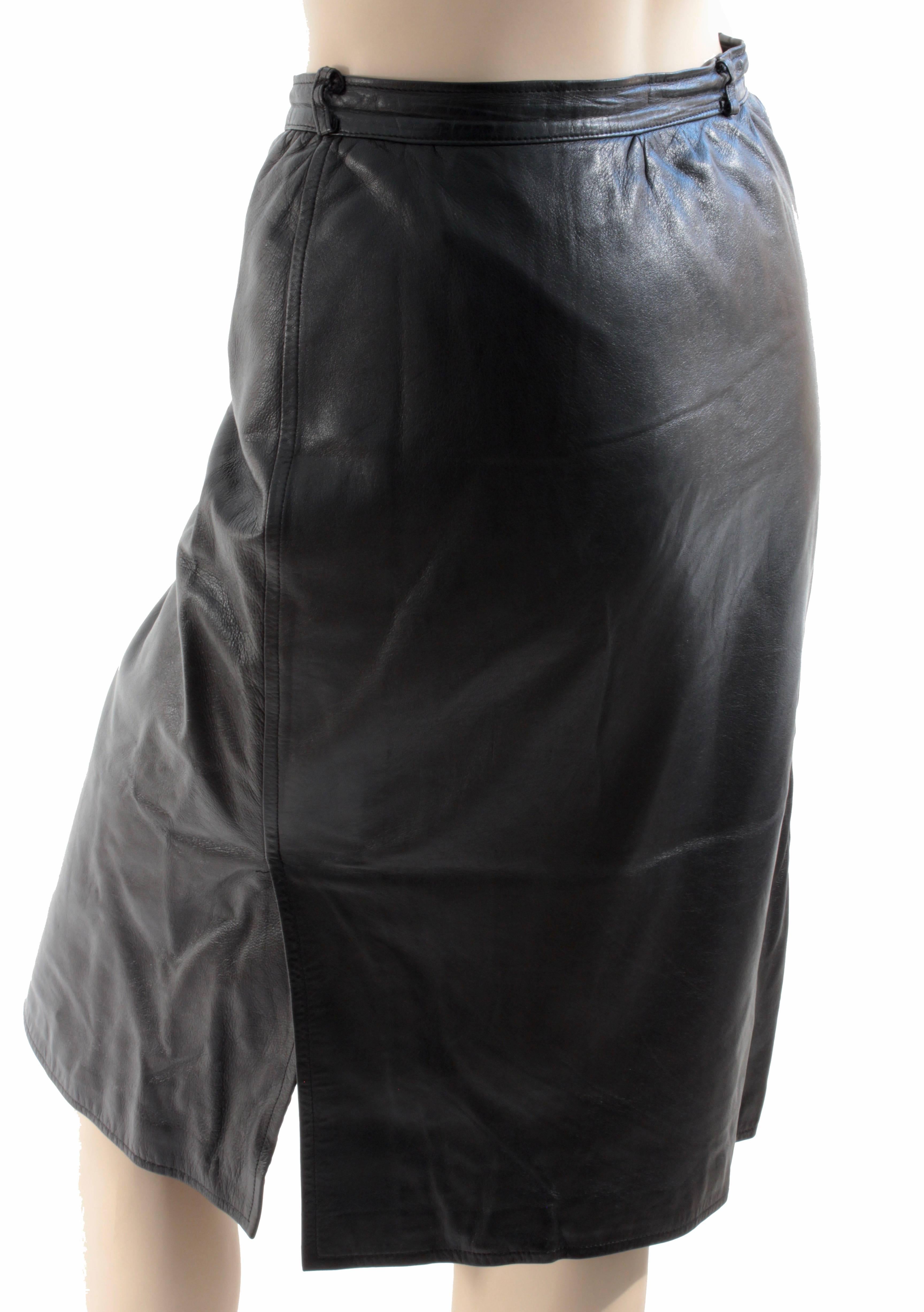 Yves Saint Laurent Black Leather Wrap Skirt YSL Rive Gauche sz 40 2