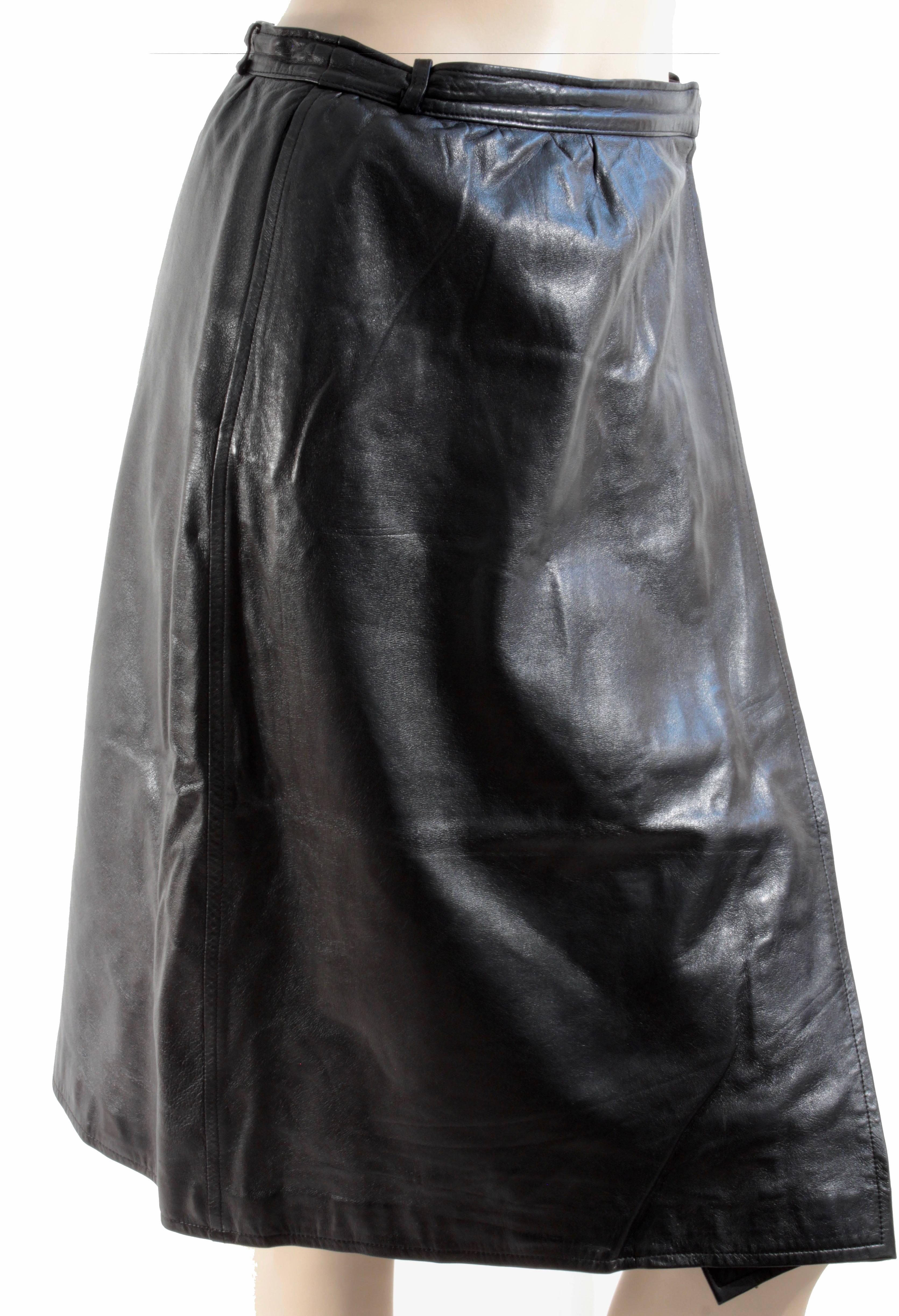 Yves Saint Laurent Black Leather Wrap Skirt YSL Rive Gauche sz 40 3