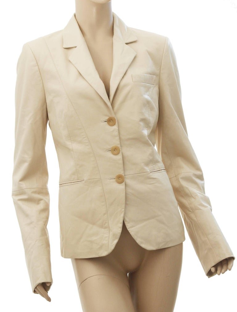 Salvatore Ferragamo Ladies Leather Jacket Cream Vanilla Blazer Size 44 ...