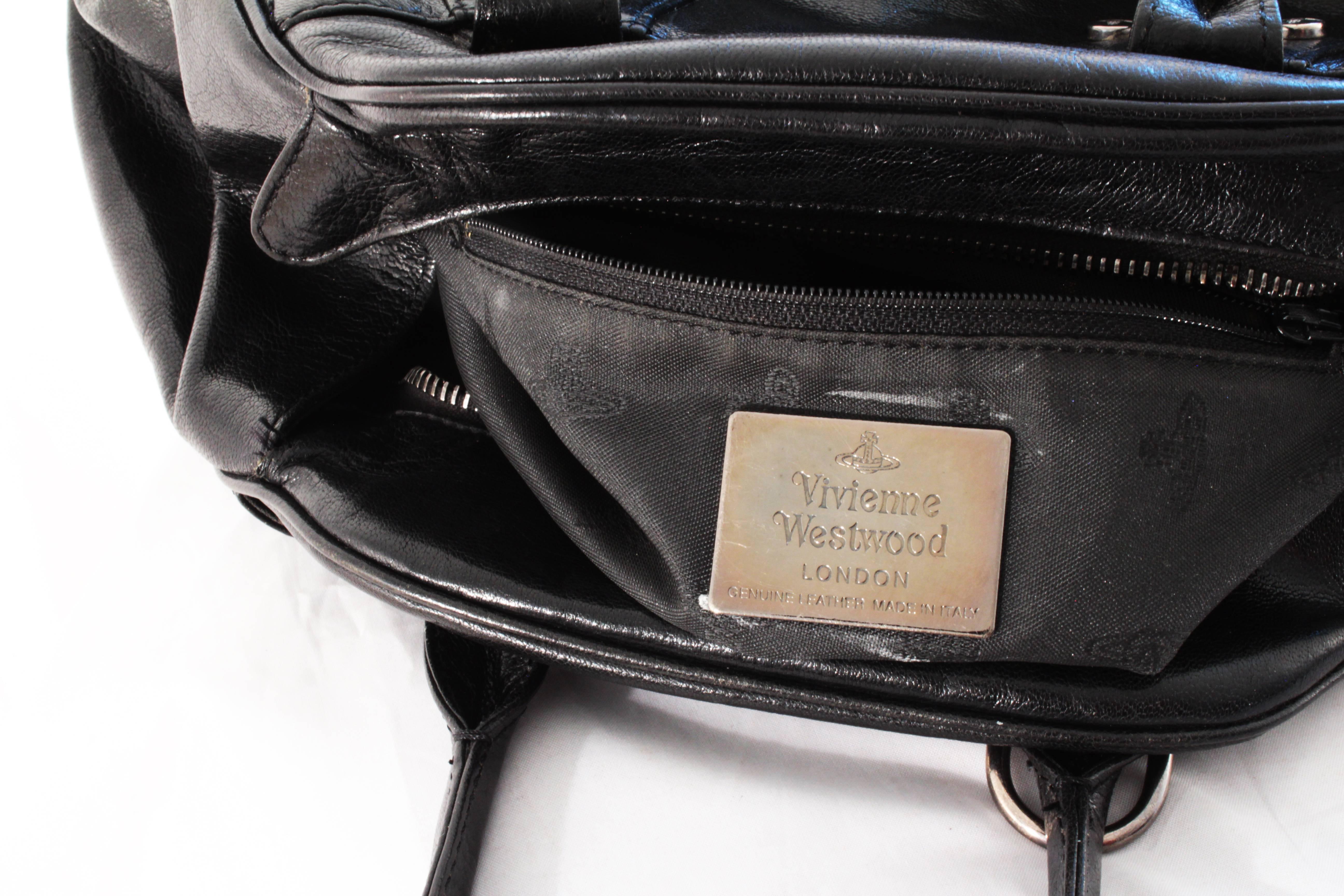 Vivienne Westwood Large Bowler Bag Tote Black Leather & Silver Hardware 2000  3
