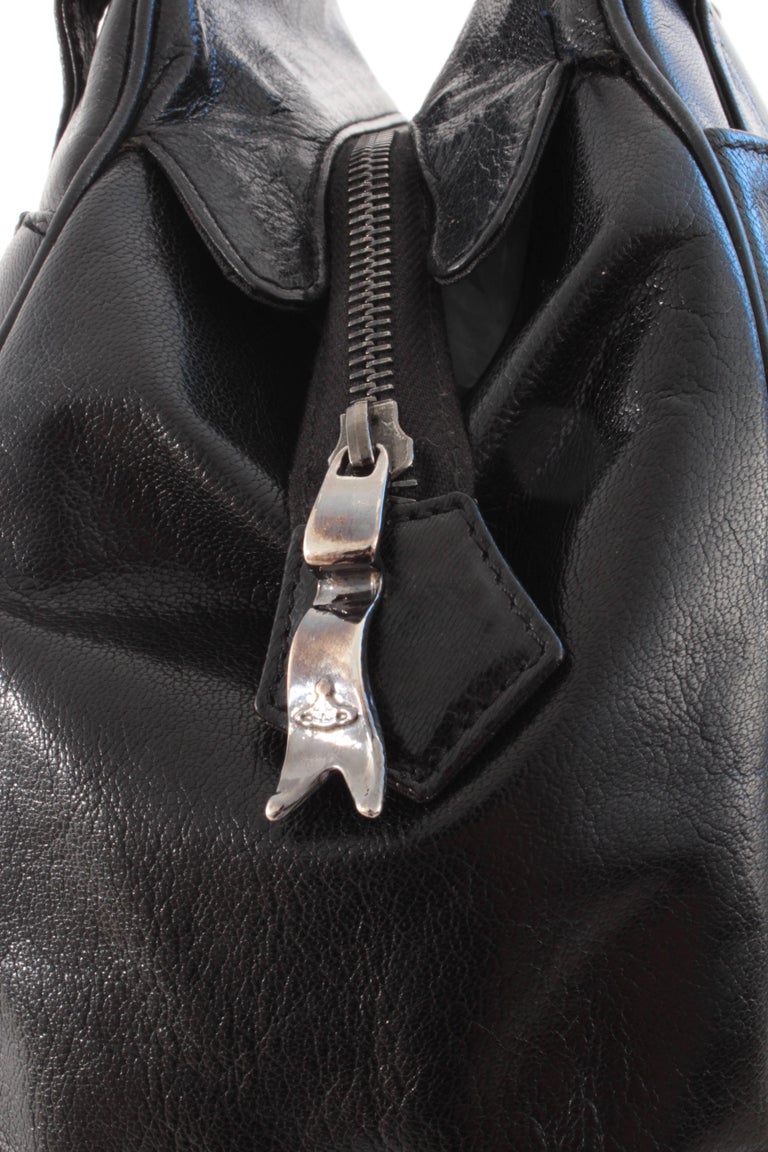 Vivienne Westwood Large Bowler Bag Tote Black Leather and Silver