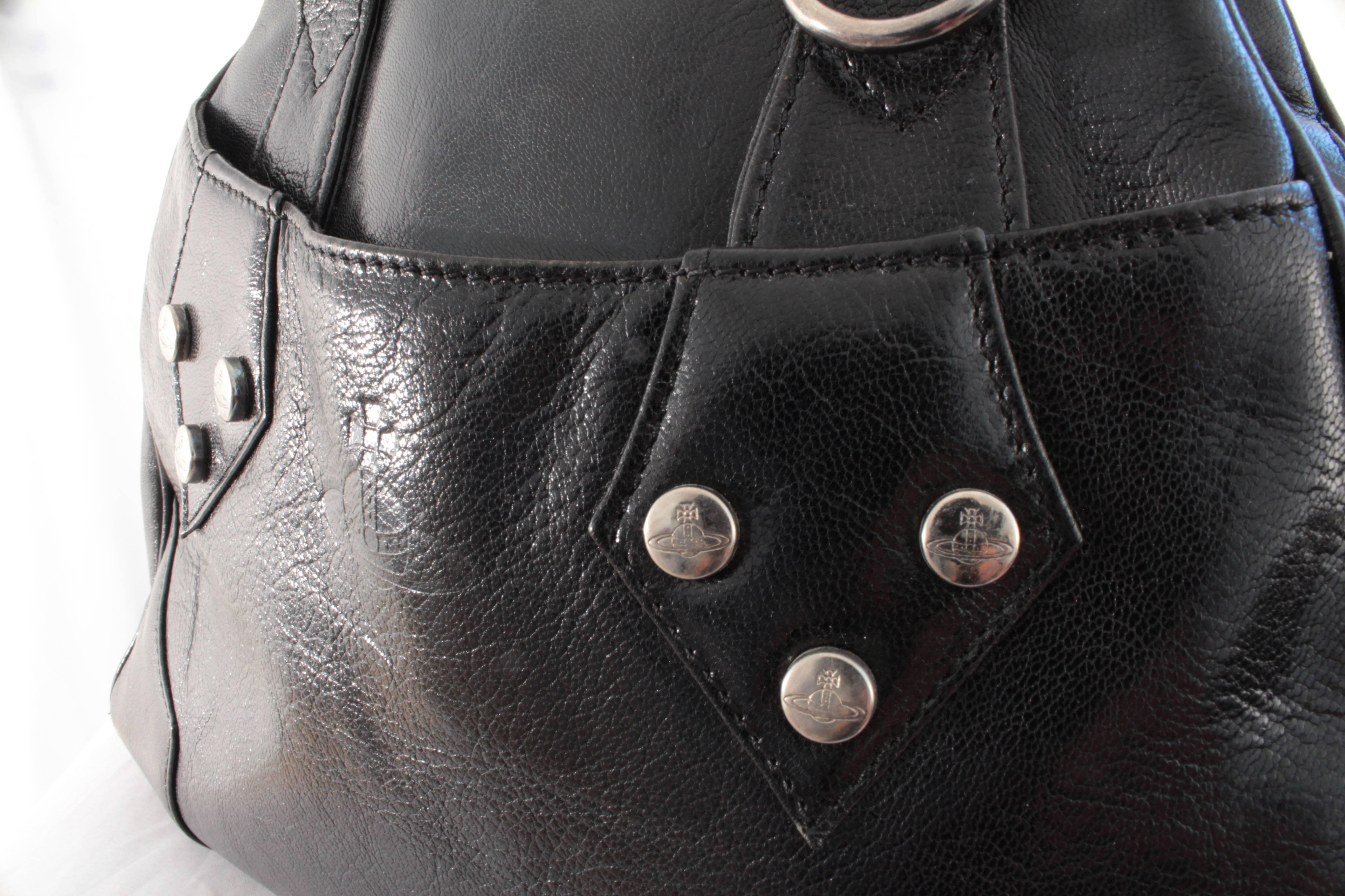 Women's Vivienne Westwood Large Bowler Bag Tote Black Leather & Silver Hardware 2000 