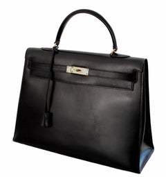 Iconic Hermes Kelly Bag 35cm Black Box Leather Gold Hardware Vintage 70s
