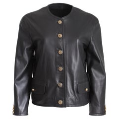 Maus & Hoffman Black Leather Jacket Ladies with Jewel Neckline England Sz 8