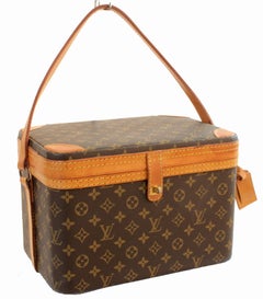 Louis Vuitton Monogram Train Case Travel Bag Beauty Vanity + Luggage Tag 80s