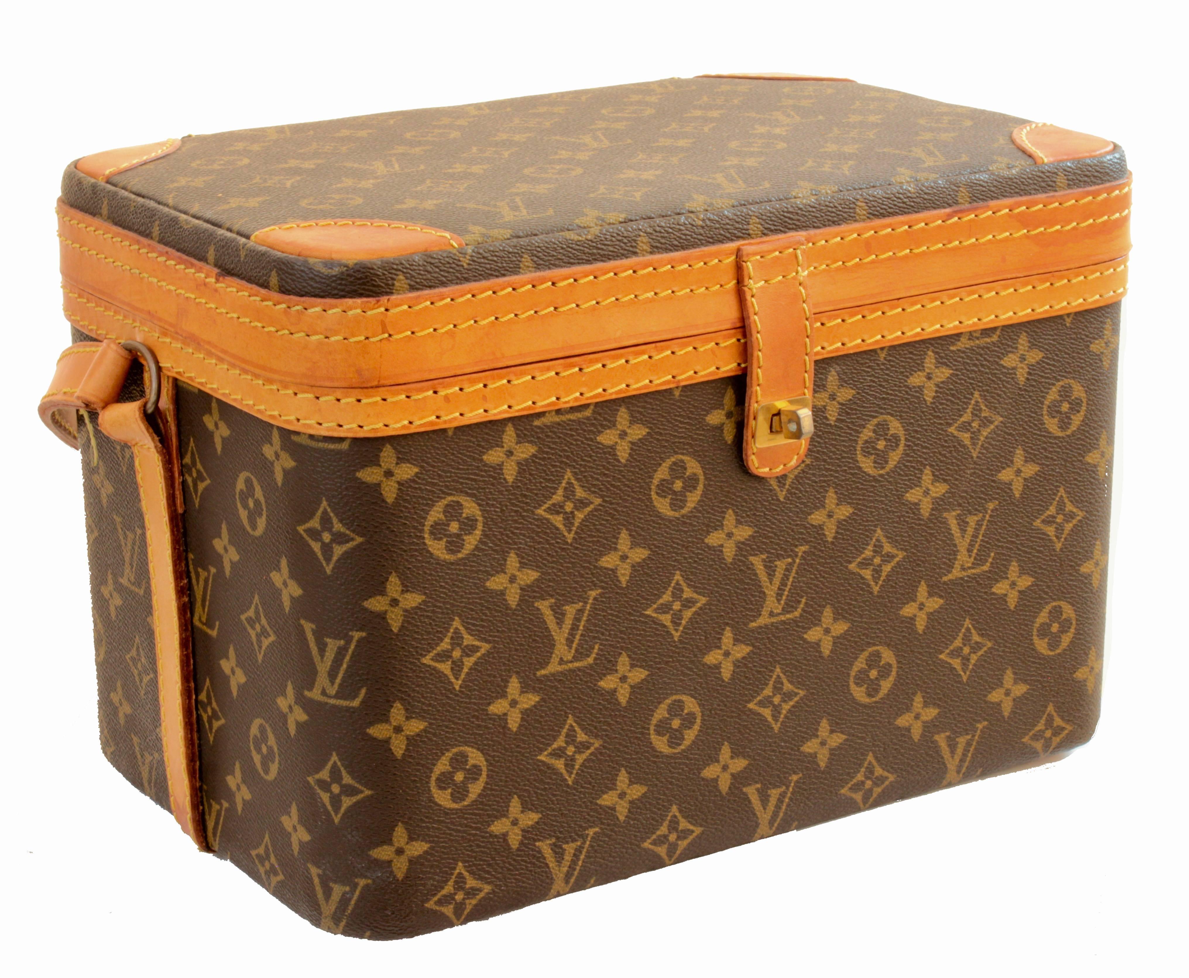 Louis Vuitton Monogram Train Case Travel Bag Beauty Vanity + Luggage Tag 80s  1