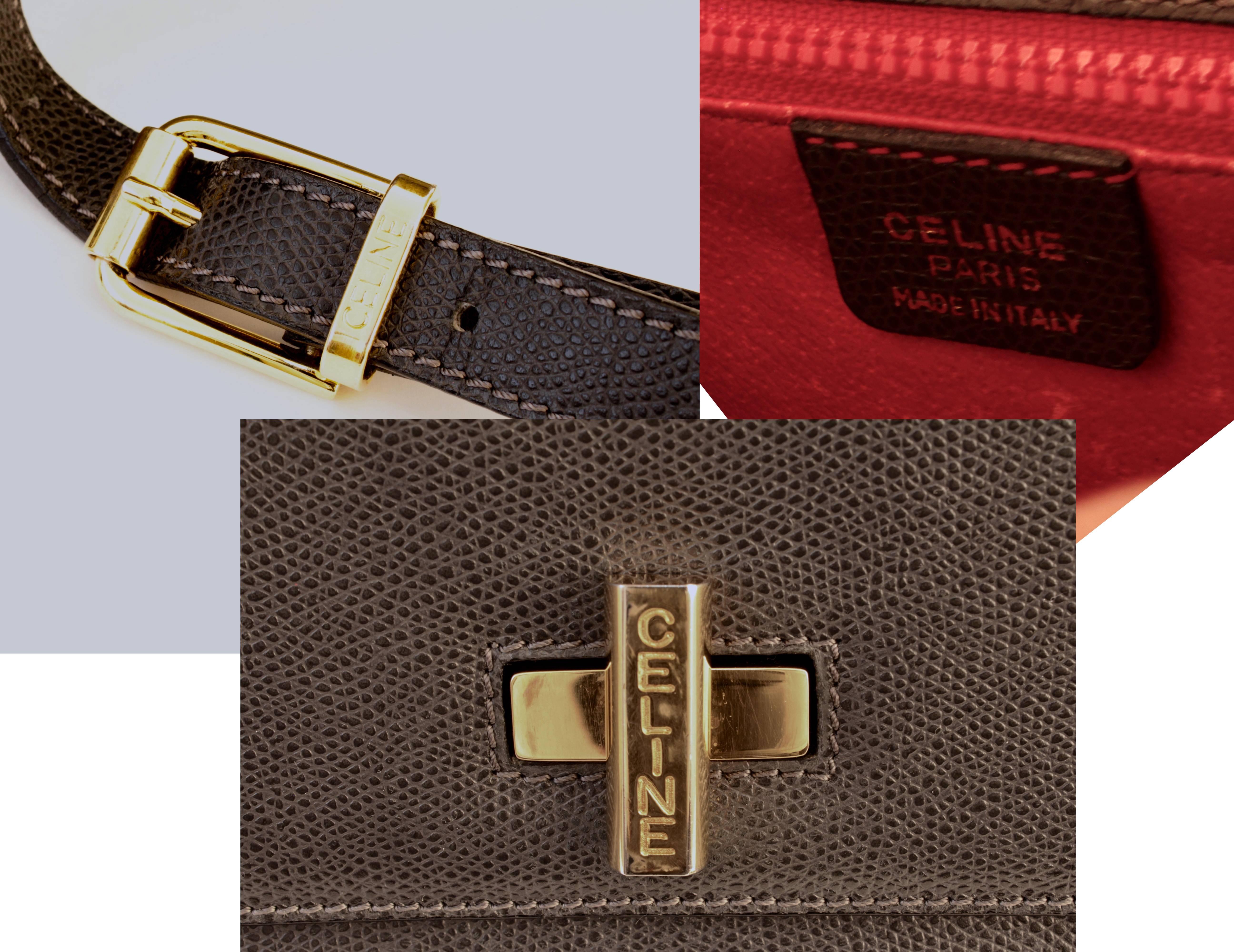Celine Paris Shoulder Bag with Turn Lock Caviar Leather Steel Gray 90s 1