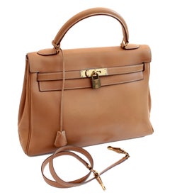 Hermes Kelly Bag 32cm Gold Box Leather + Shoulder Strap Bonwit Teller 60s Rare