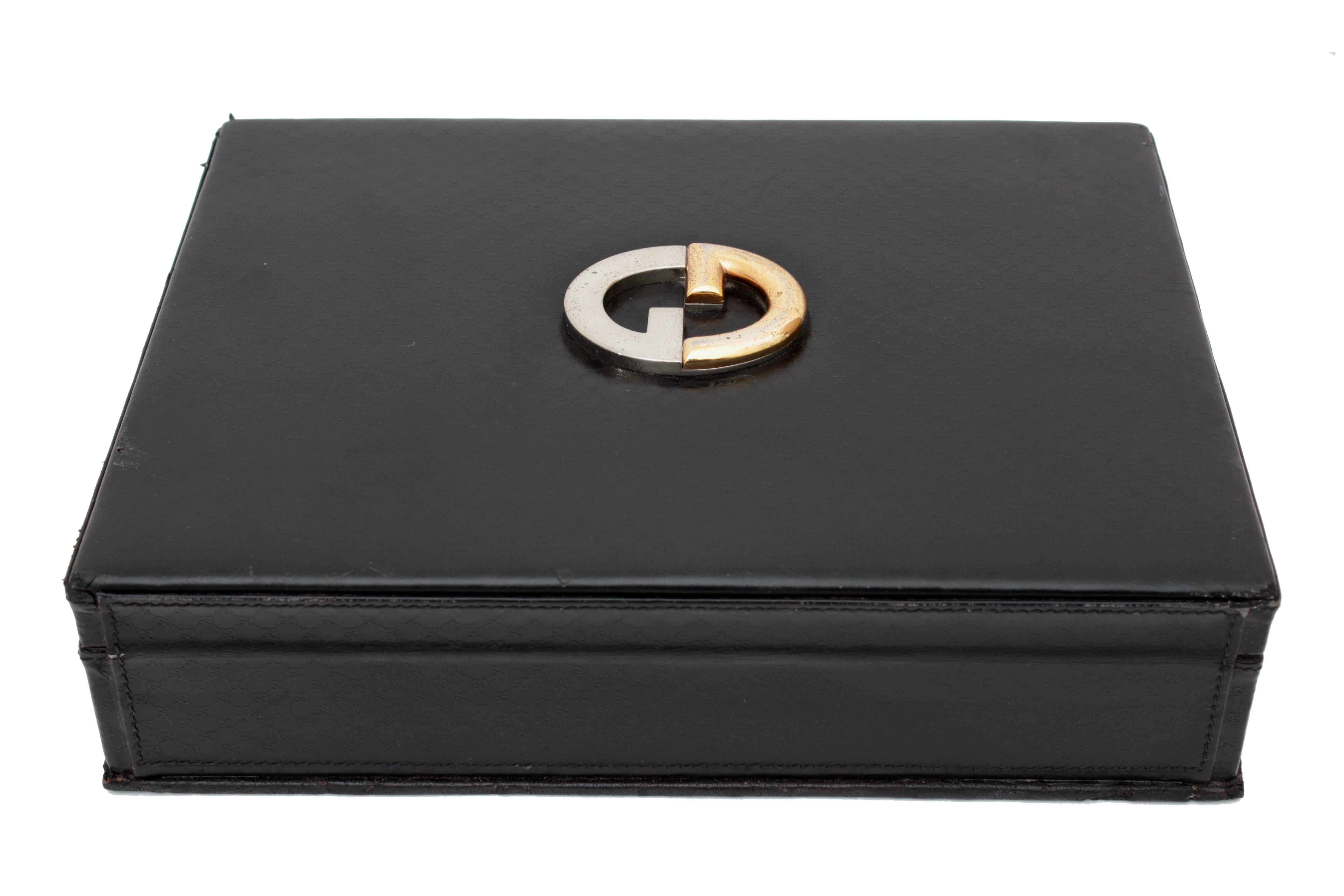 Gucci Black Leather Game Case with Cards Poker Chips GG Logo Embossed Rare 1970s 2