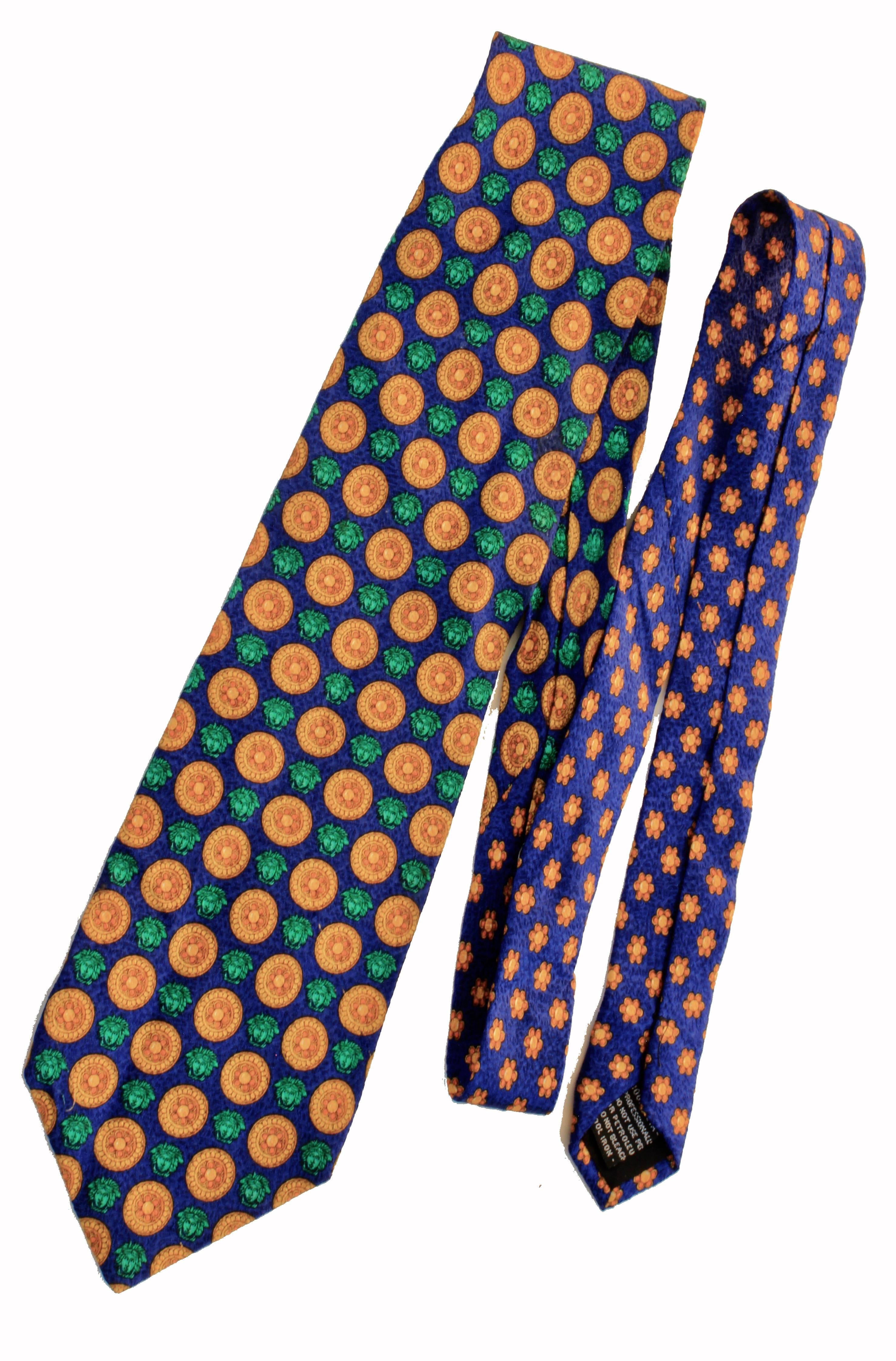 Versace Tie Silk Baroque Medusa Bold Colors Italy Rare In Good Condition In Port Saint Lucie, FL