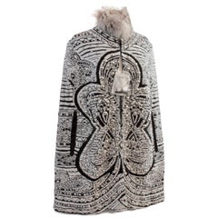 Emilio Pucci Embellished Cape with Badger Fur Collar Angora Wool Intarsia M