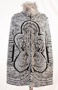 Emilio Pucci Embellished Cape with Badger Fur Collar Angora Wool Intarsia M