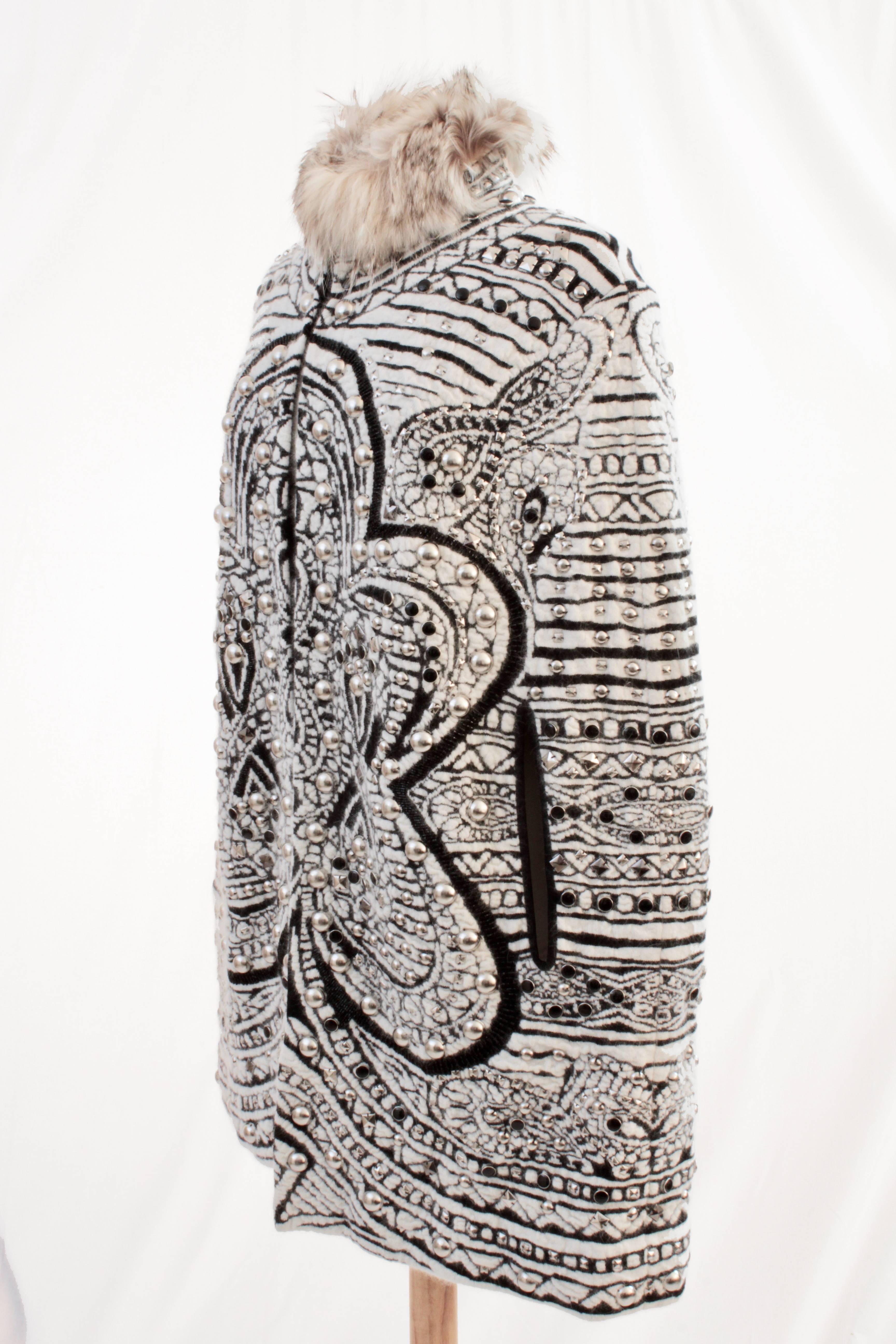 Emilio Pucci Embellished Cape with Badger Fur Collar Angora Wool Intarsia M  1