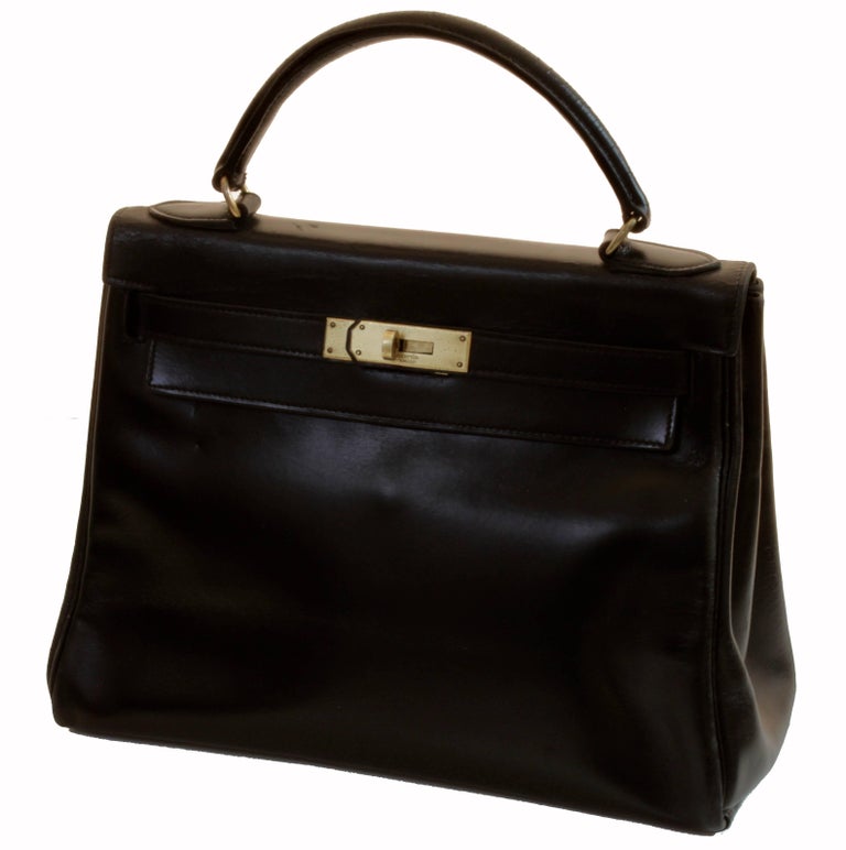 Vintage Hermes Kelly Bag 28cm Sac a Depeches Black Box Leather 1948 For Sale at 1stdibs
