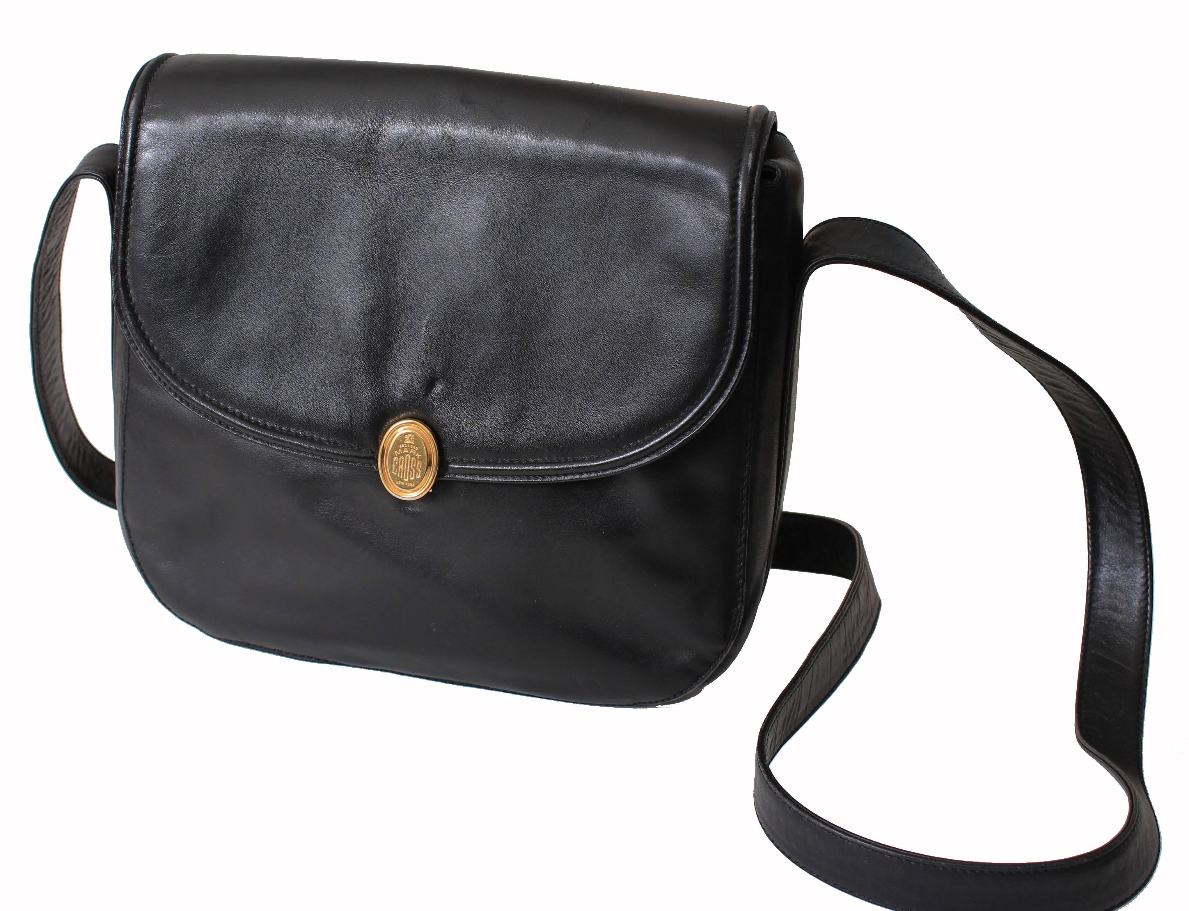 Women's Mark Cross Messenger Bag Cross Body Black Calfskin Leather Made in Italy
