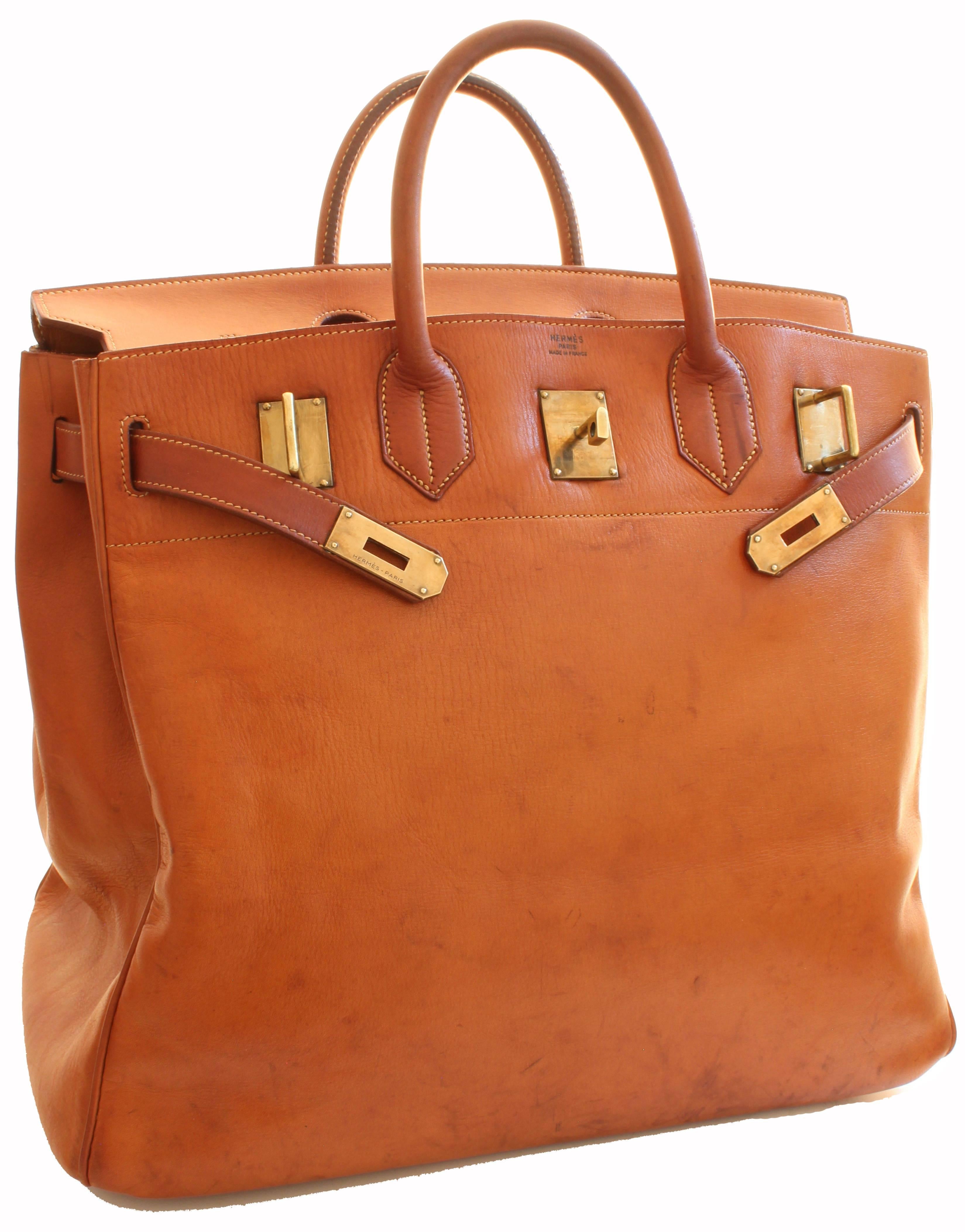 Hermes Haut a Courroies Bag HAC 45cm Travel Tote Rare Veau Grain Long Leather  1
